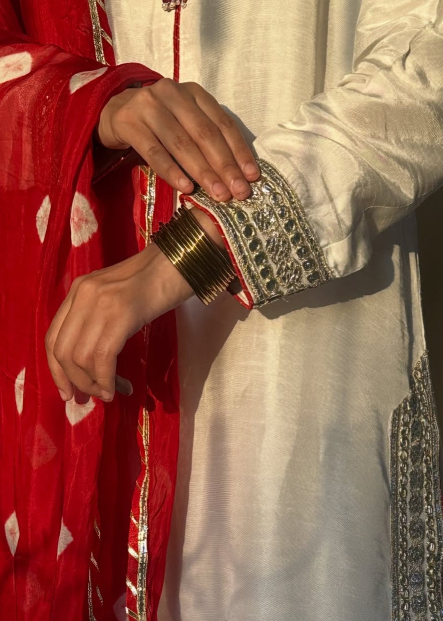 korean raw silk Kurta Set in Pearl white