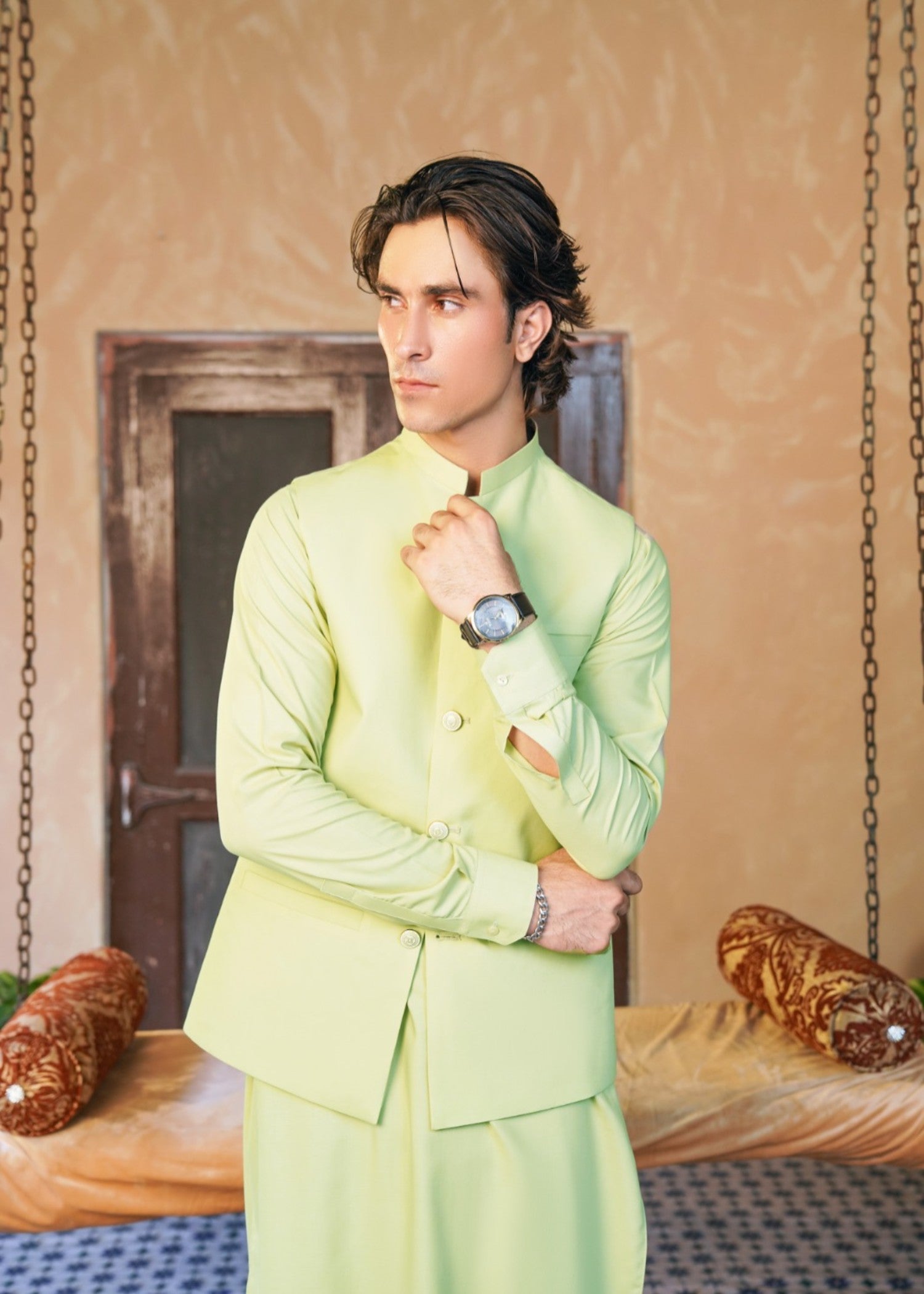 wash & wear Waistcoat in Pistachio green