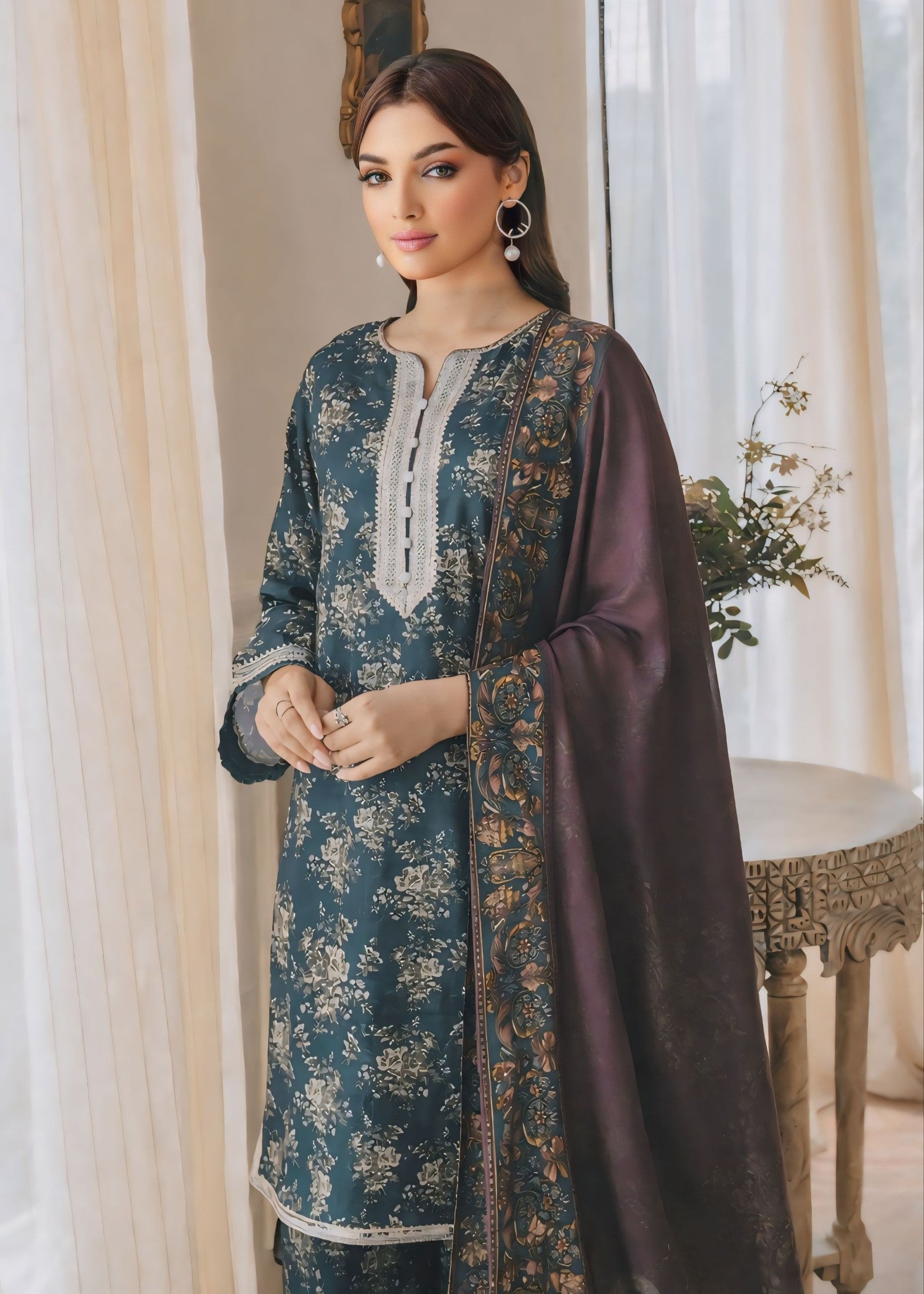 silk Kurta Set in Forest green