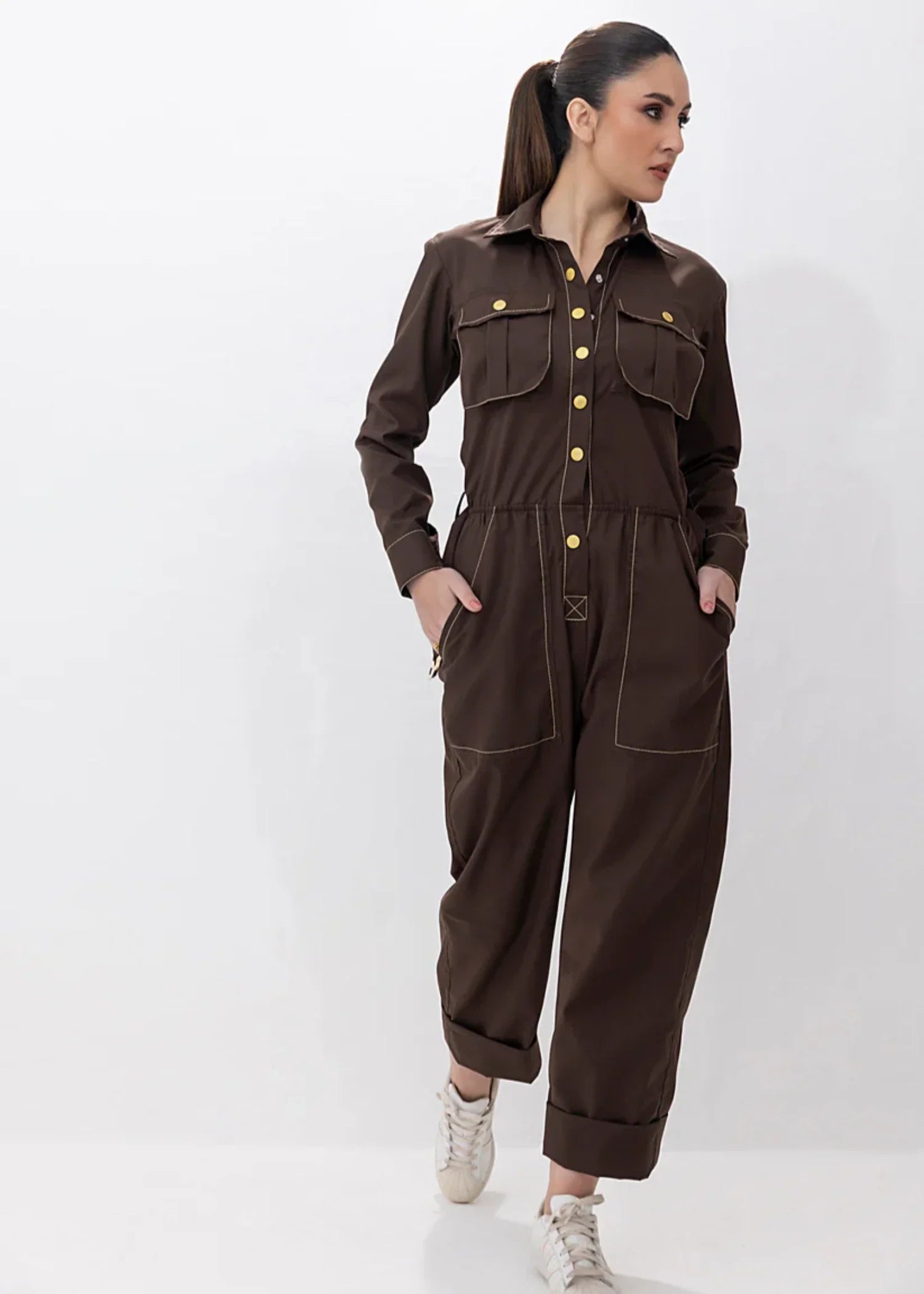 twill cambric Jumpsuit in Chocolate brown