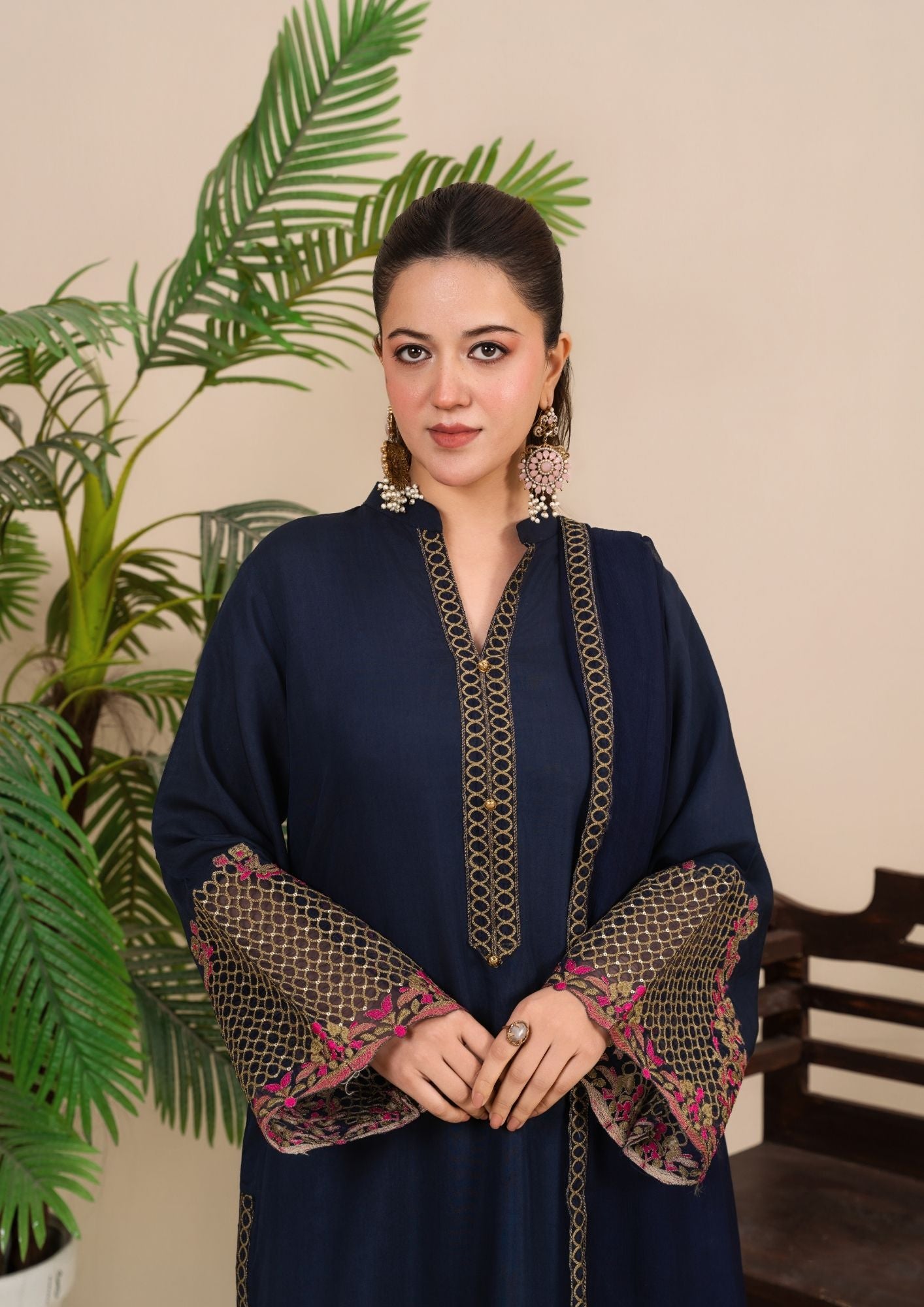 viscose raw silk Kurta Set in Navy blue