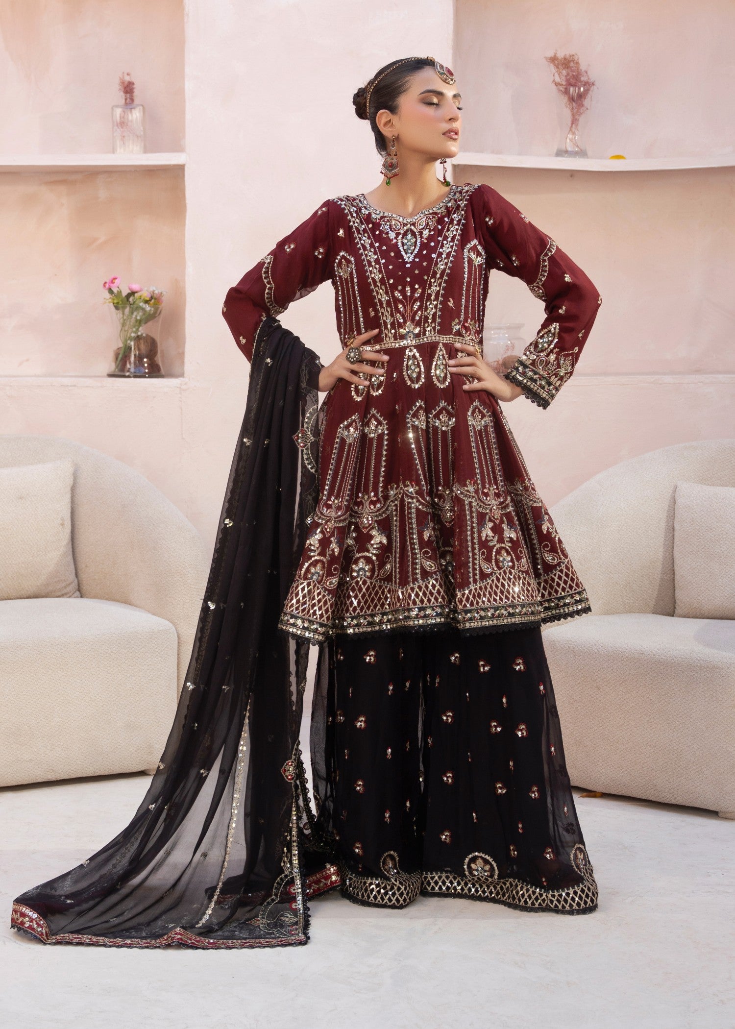 chiffon Peplum in Maroon