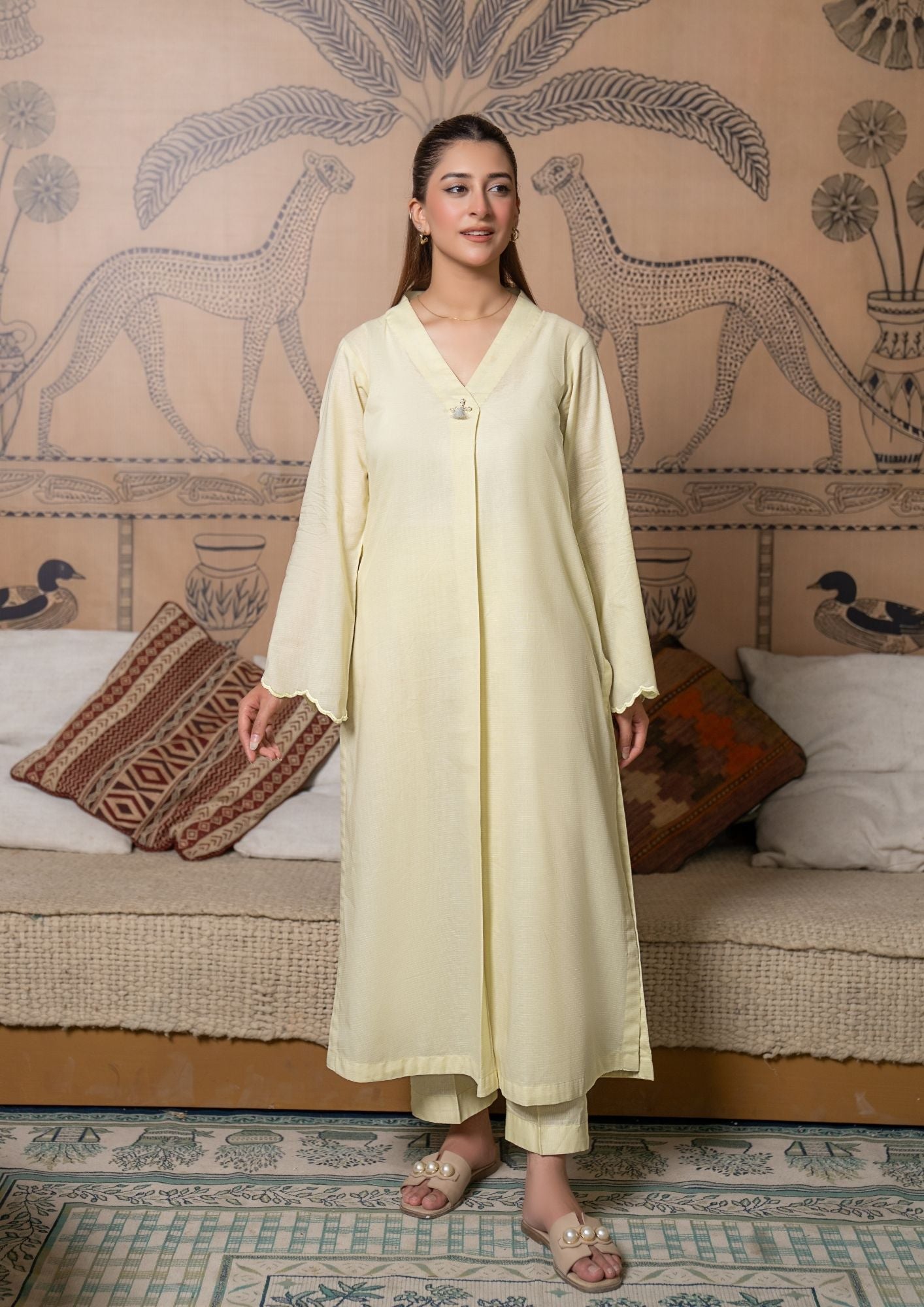 lawn cotton Co Ord Sets in Lemon chiffon