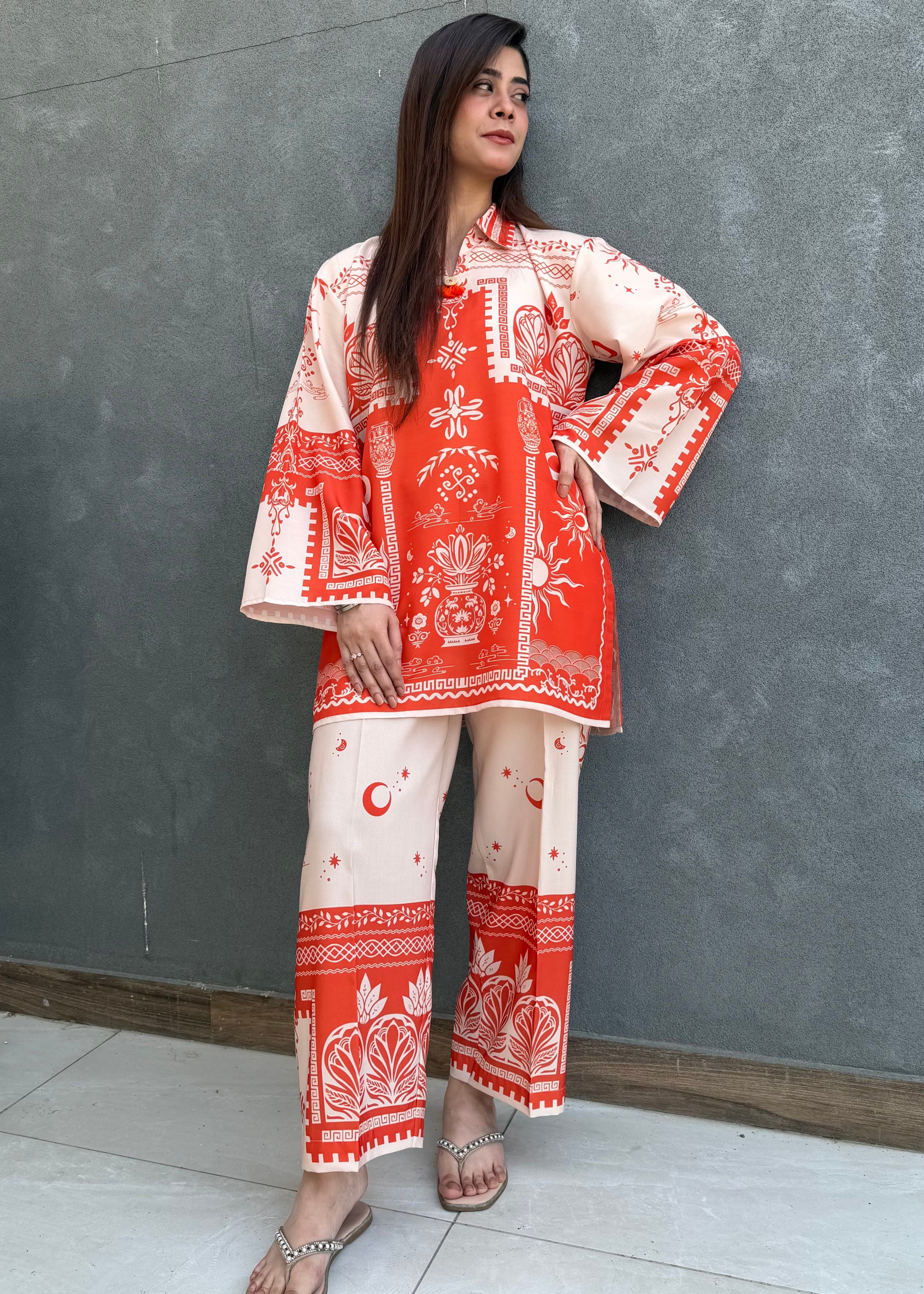 arabic lawn Co ord Sets in Orange
