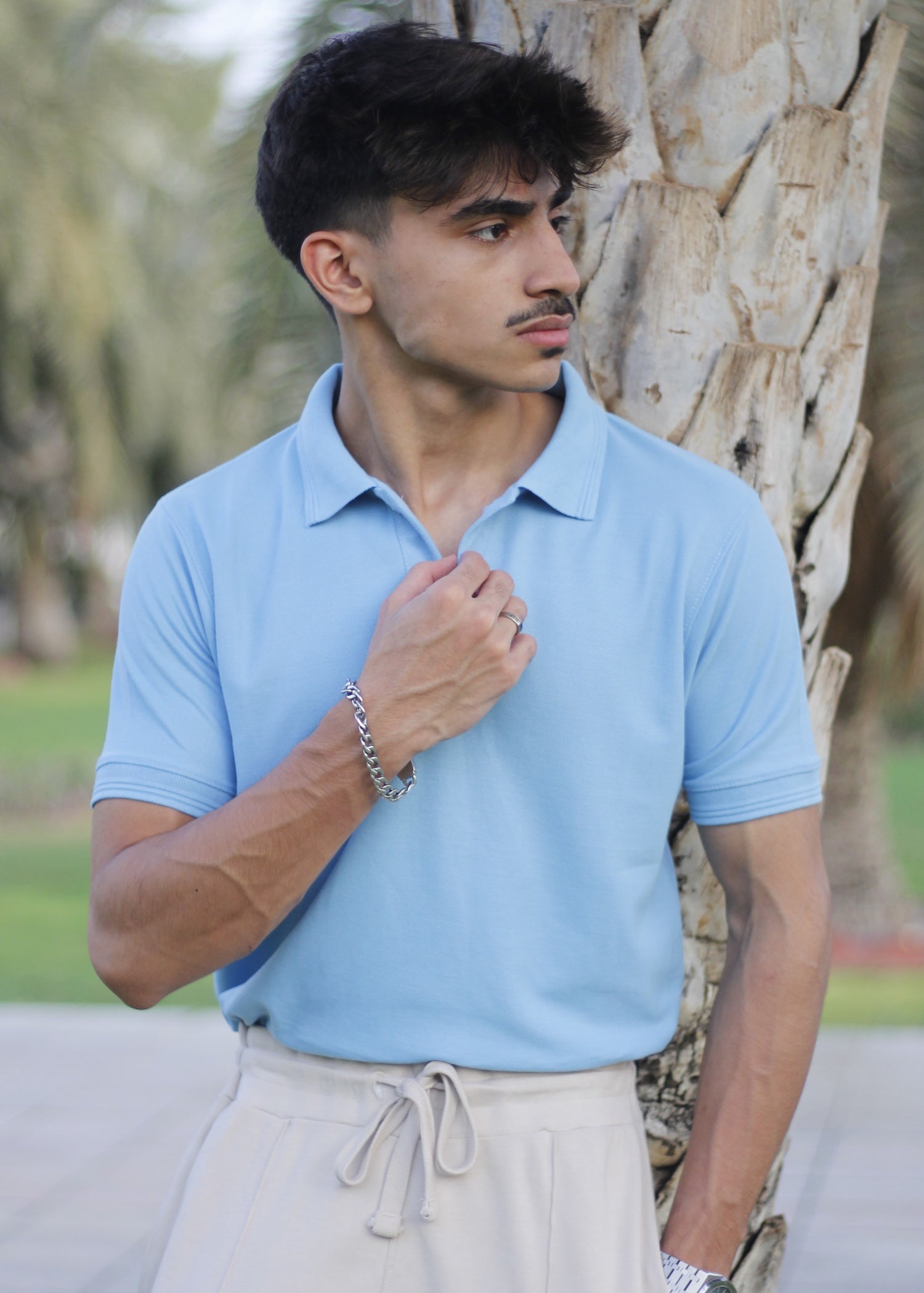 cotton Polo Shirt in Ice blue