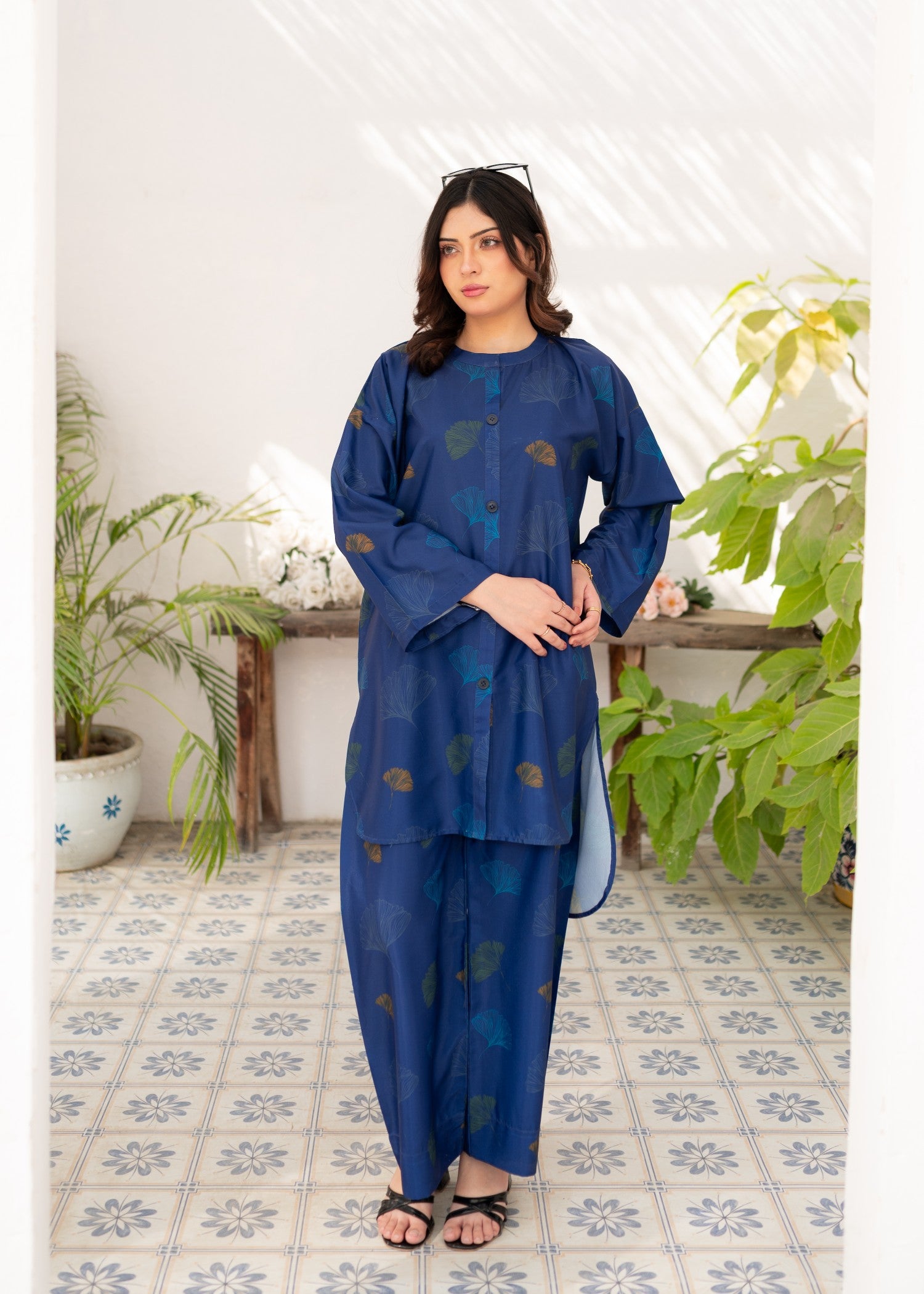 crepe polyester Co Ord Sets in Navy blue