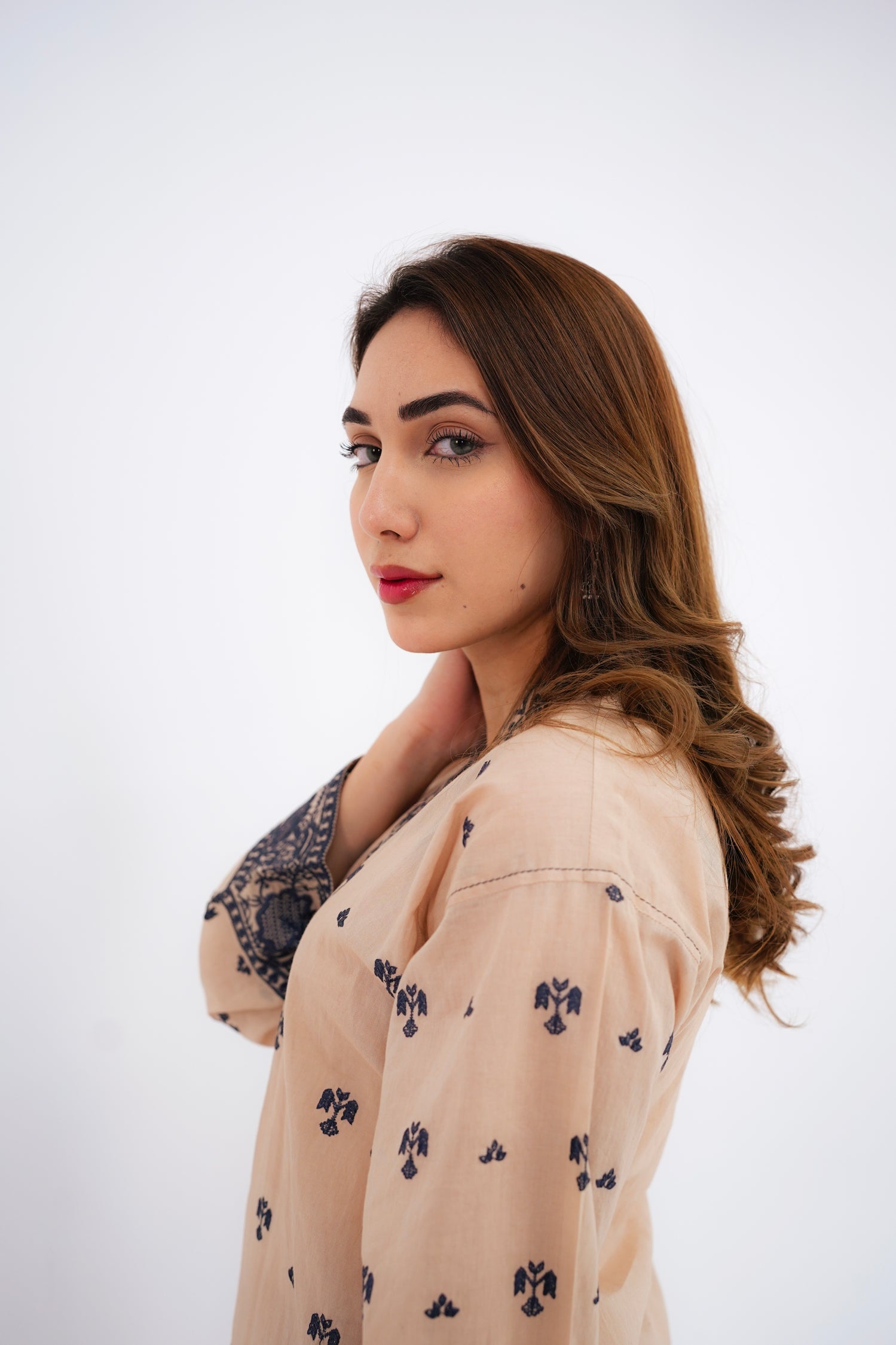 cambric Kurta Set in Beige
