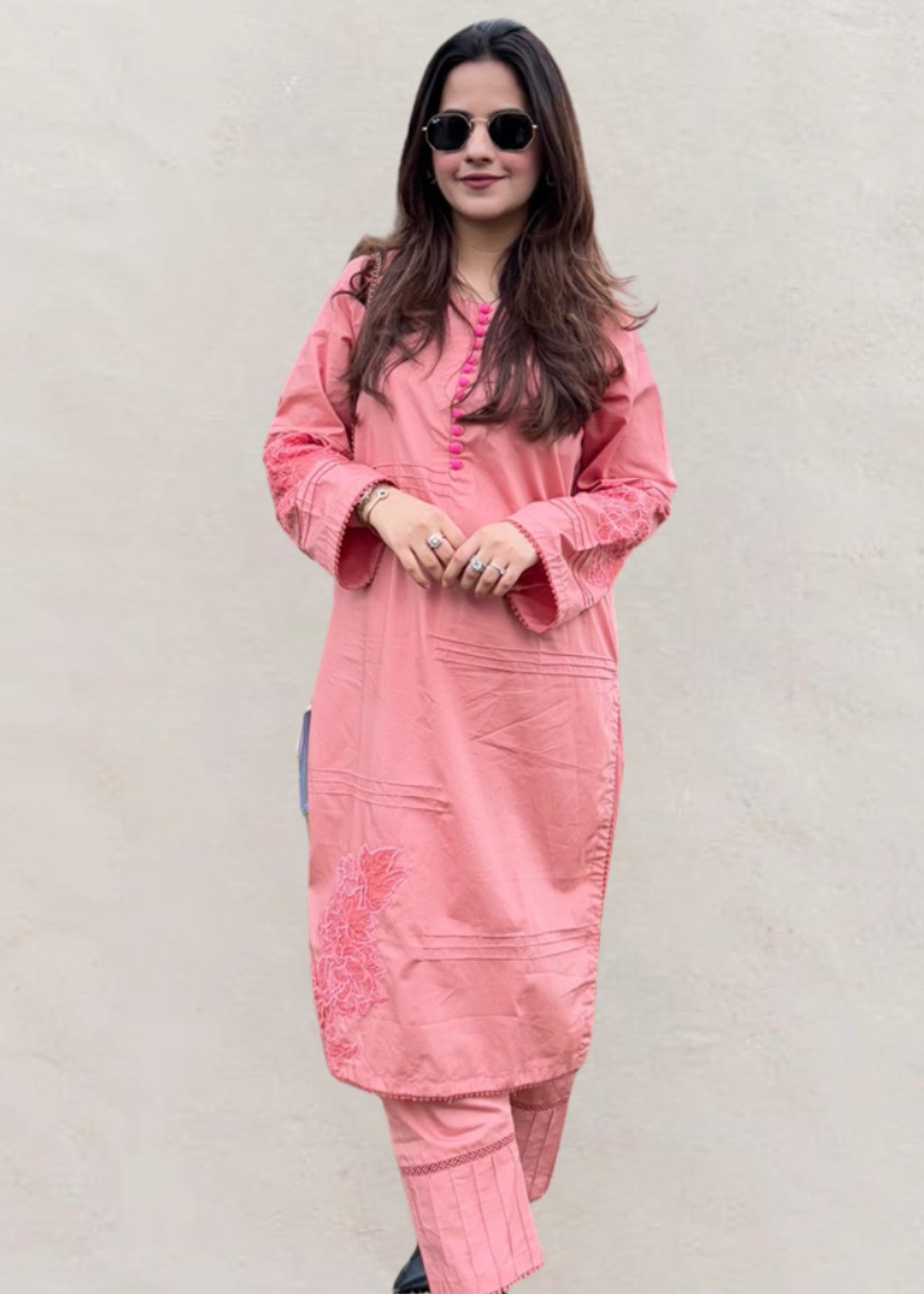 chambray Kurta Set in Blush pink