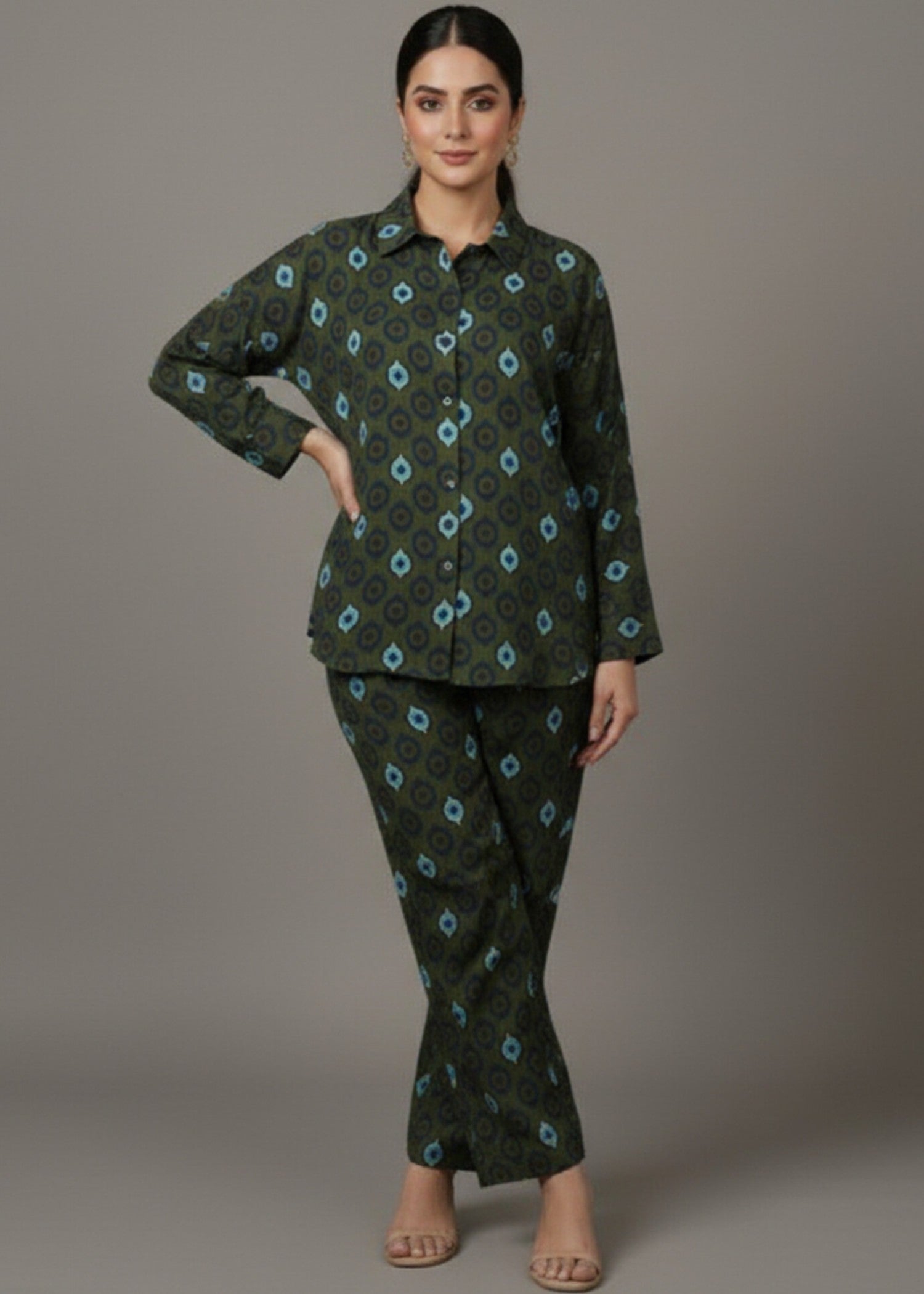 raw silk Co Ord Sets in Olive green