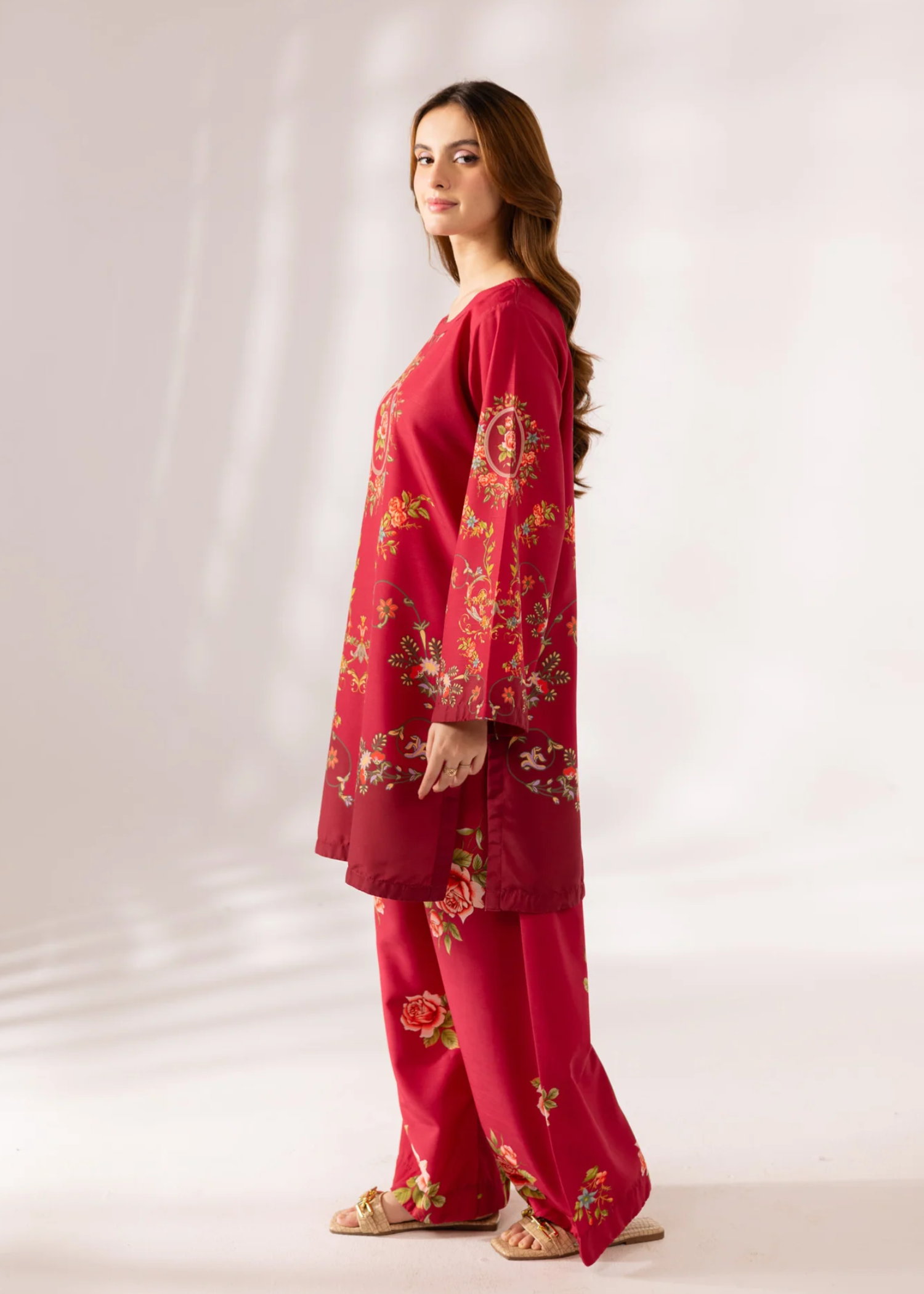 slub khaddar Co Ord Sets in Cardinal red