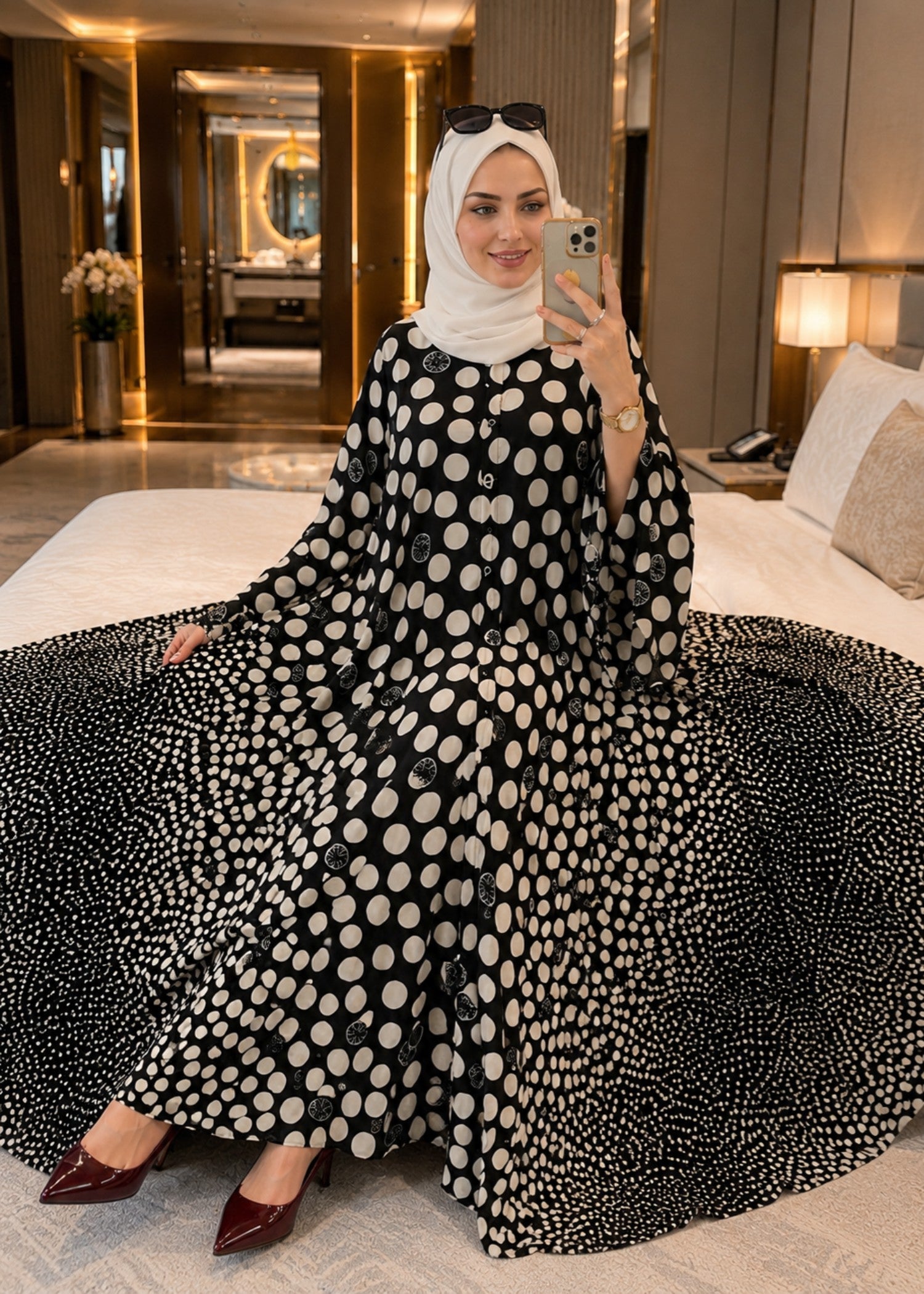 crepe georgette Abaya in Black, white