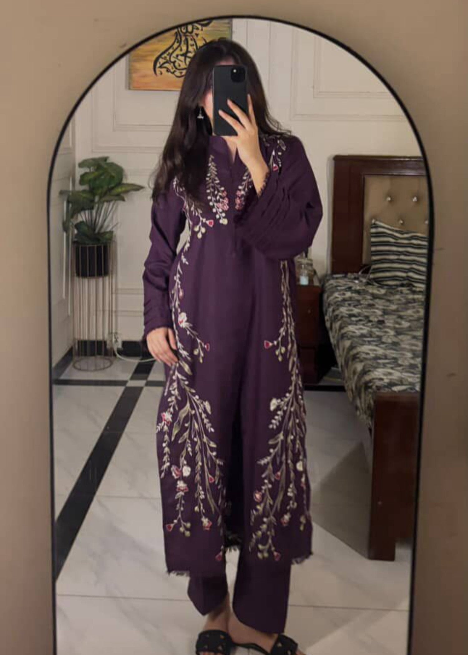 marina linen Kurta Set in Purple heart