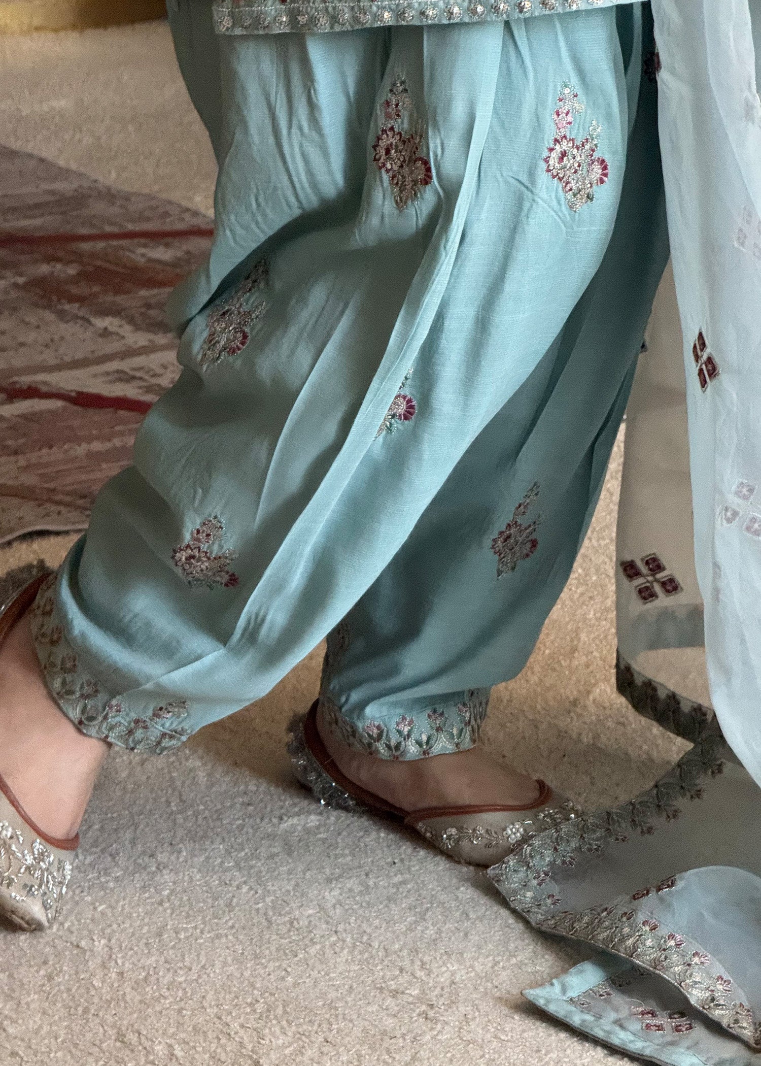 raw silk Kurta Set in Sky blue