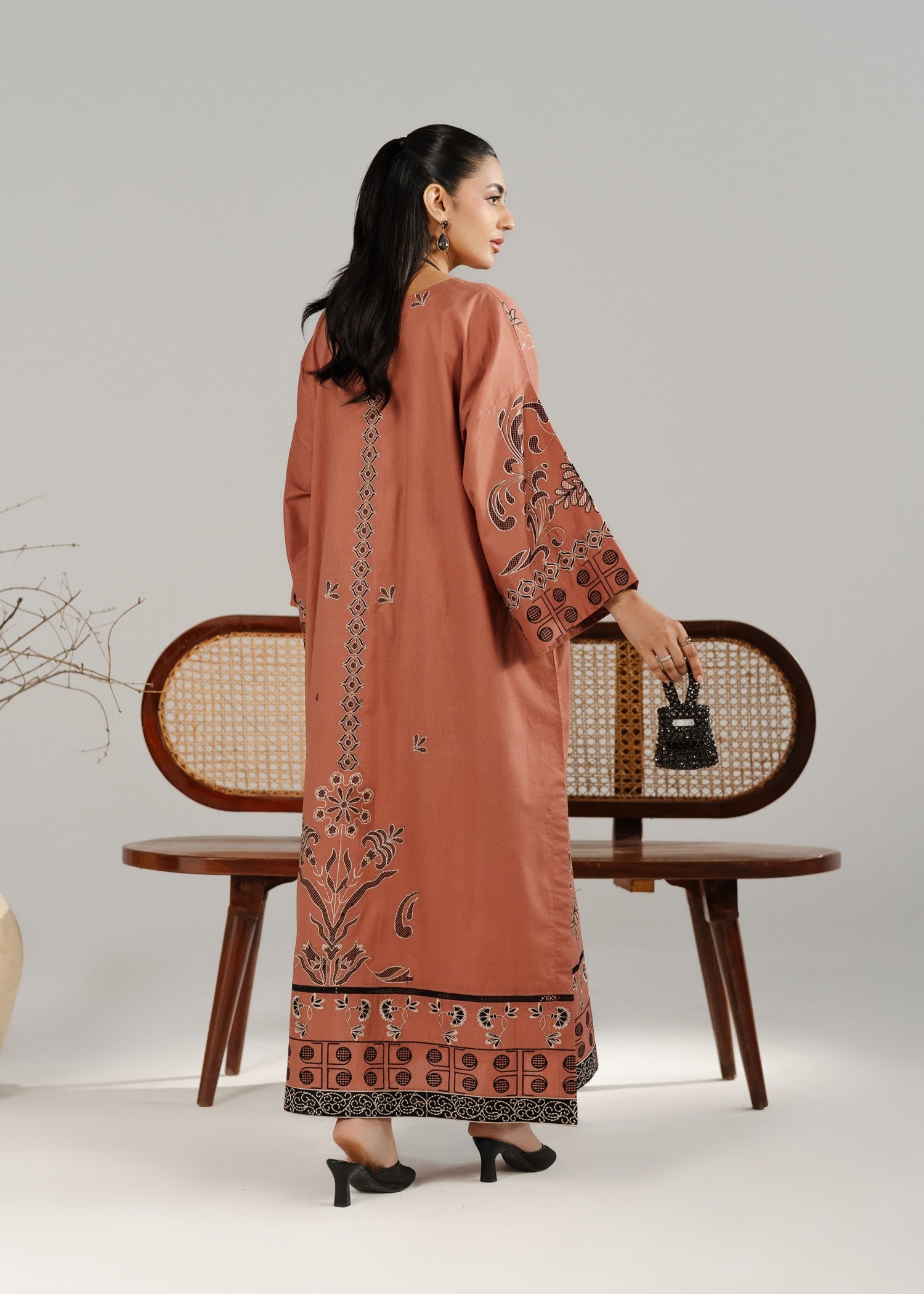 lawn Kurta Set in Rust orange