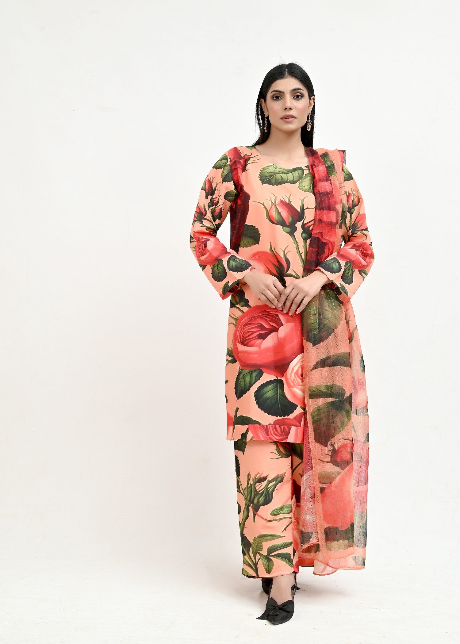 pk raw silk Kurta Set in Carrot orange