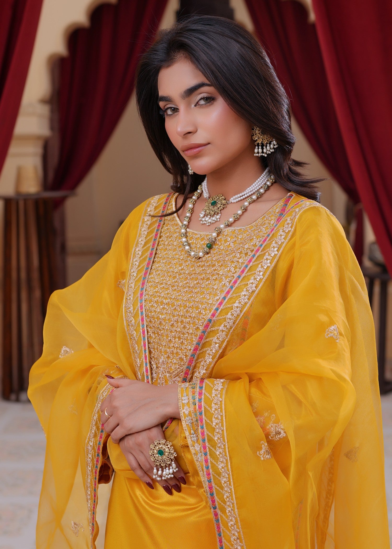 silk Gharara in Yellow