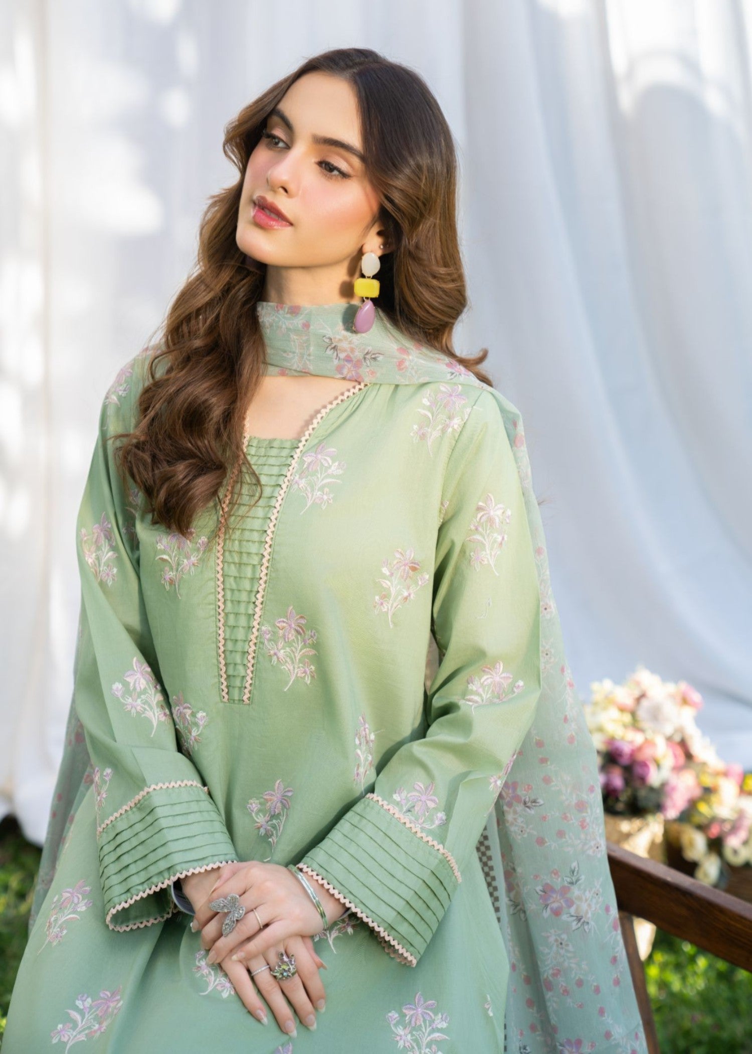 lawn Pishwas in Mint green
