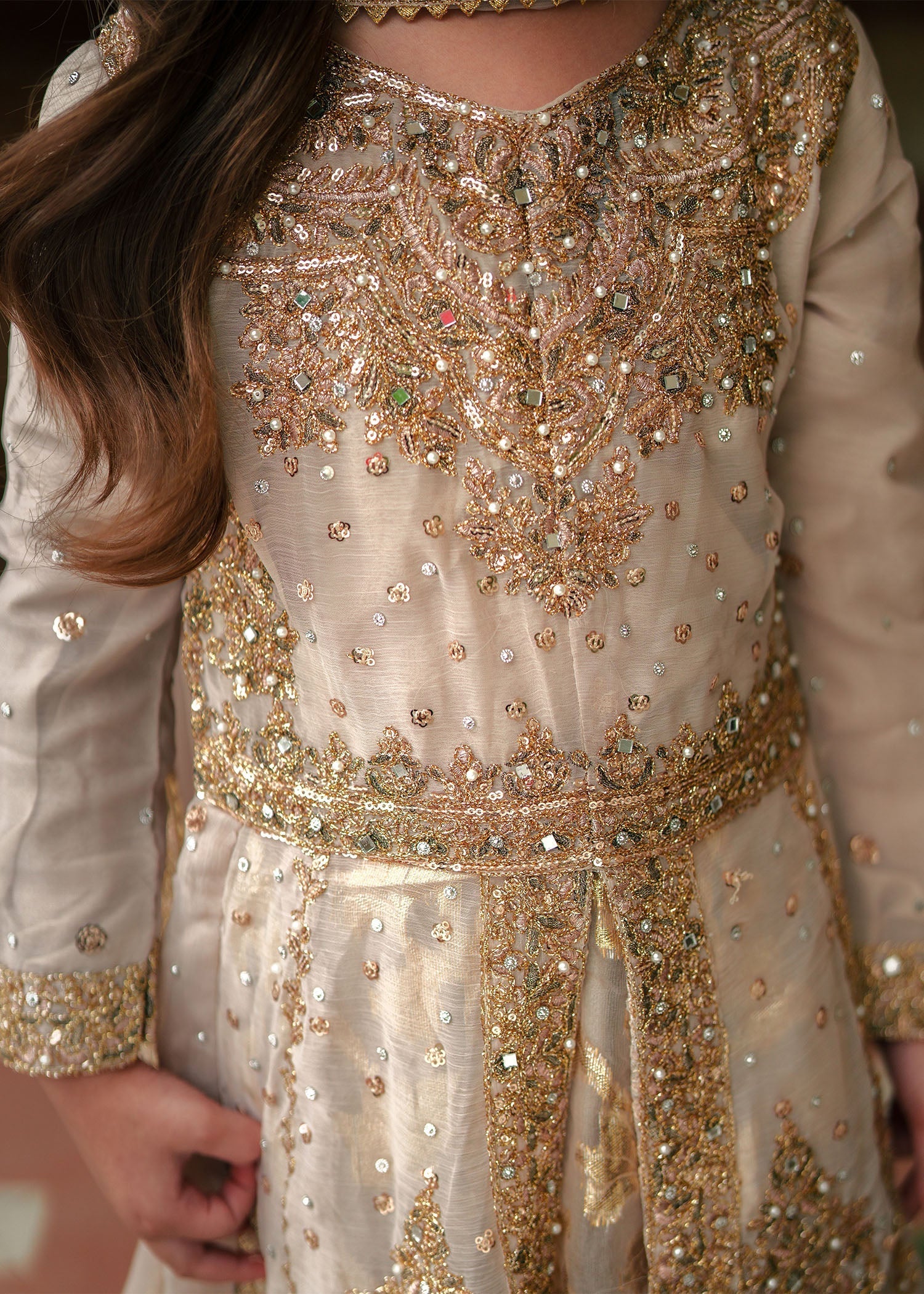 chiffon Pishwas in Gold
