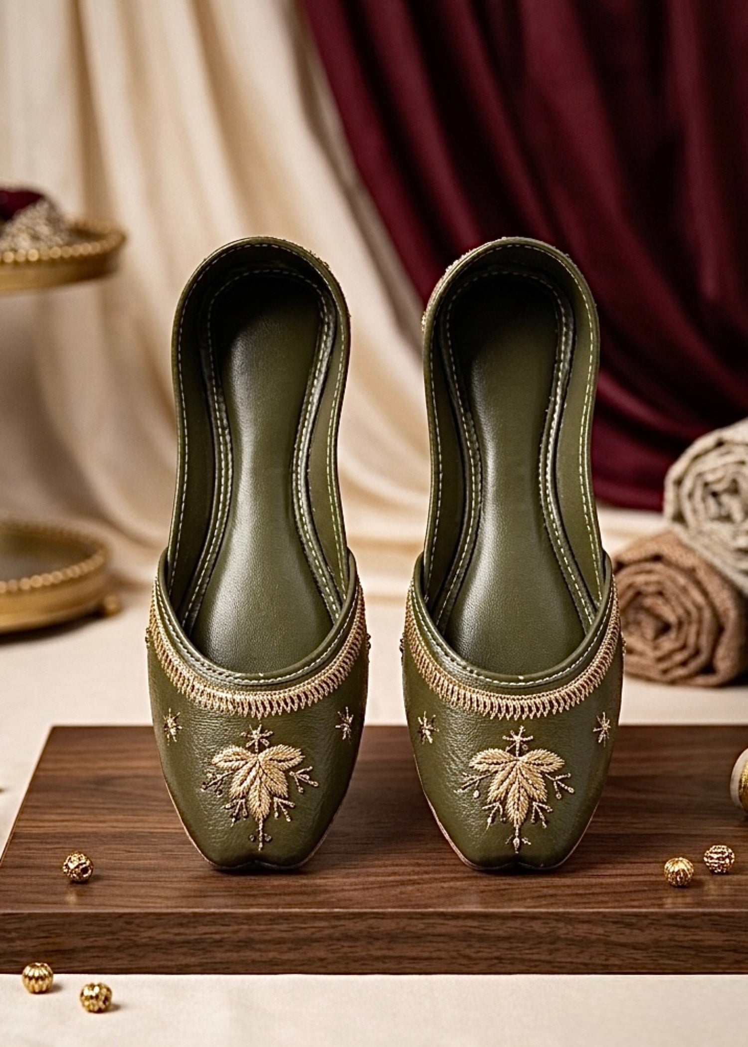 Khussa in Avocado green by - High Quality Women Khussa EYR2403