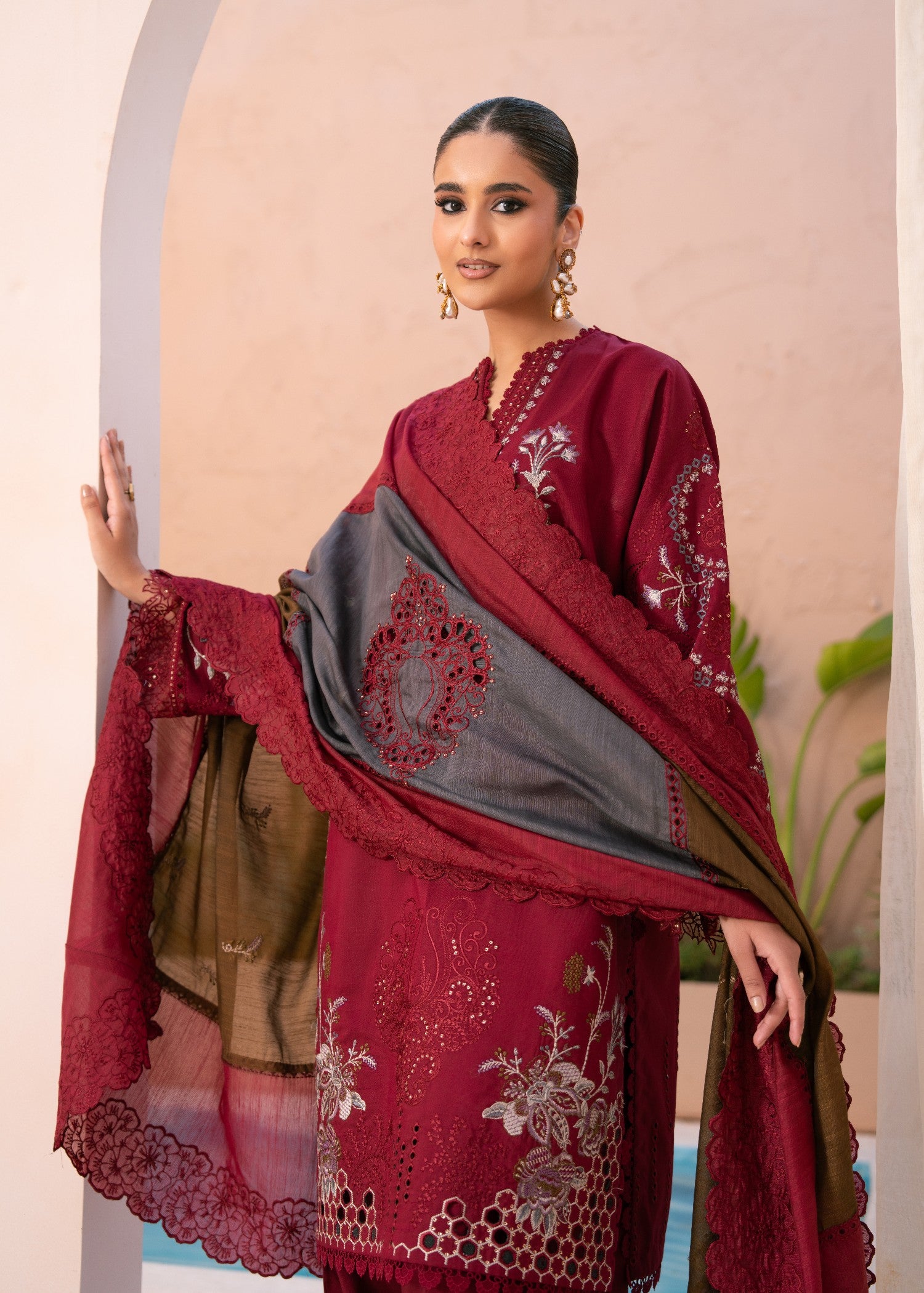 viscose Unstitched in Maroon
