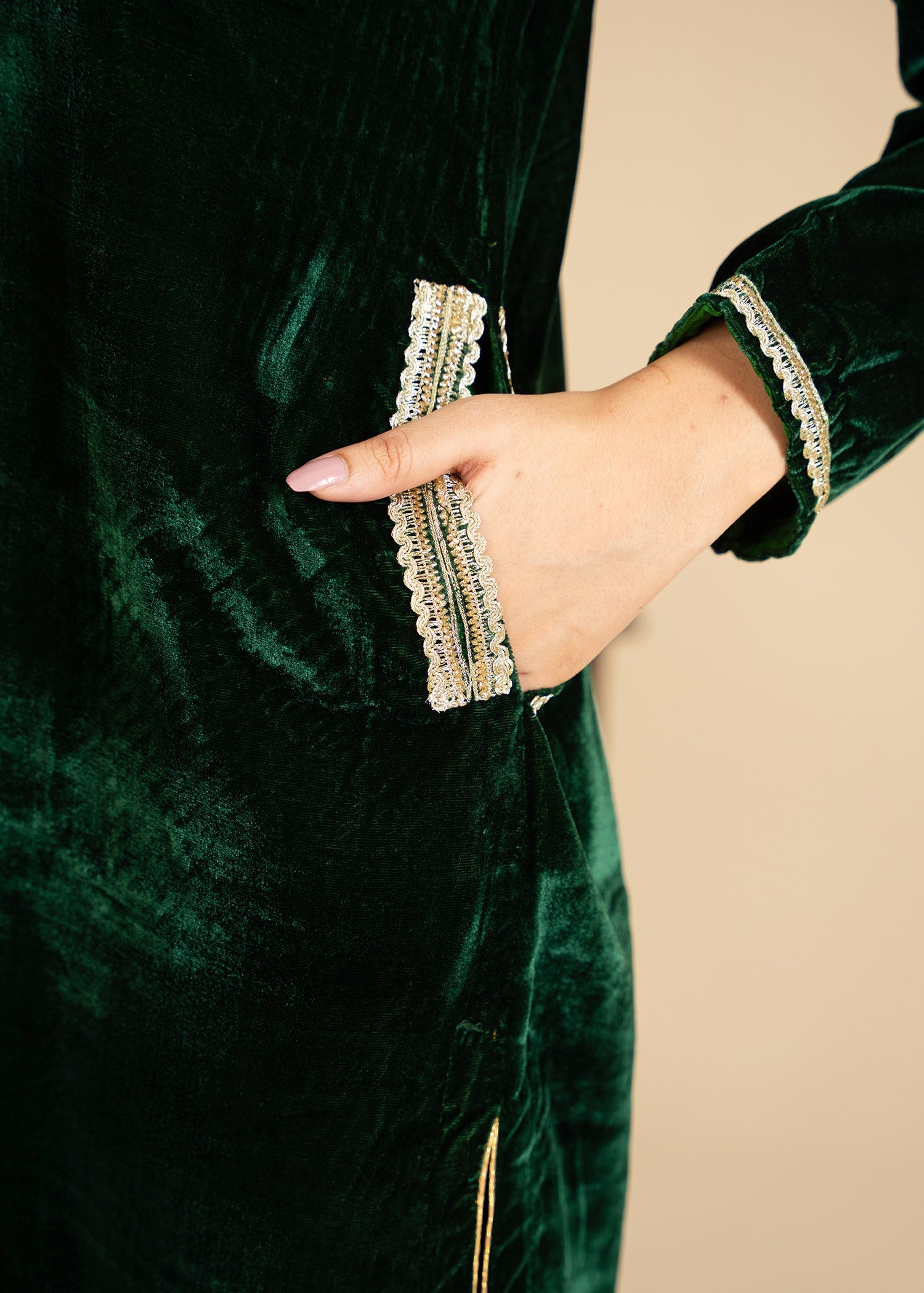 velvet Kurta Set in Dark green