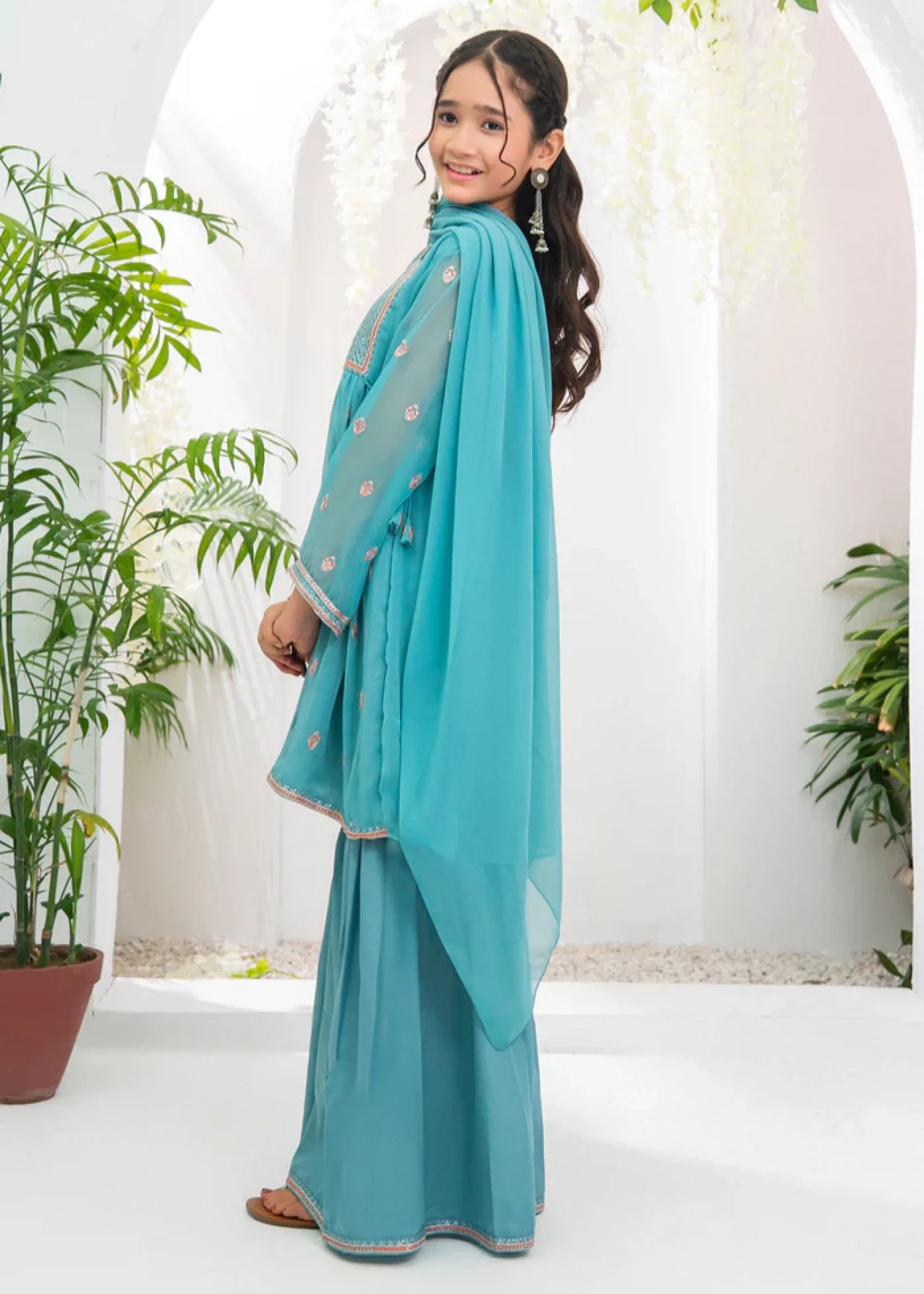 chiffon Gharara in Grey