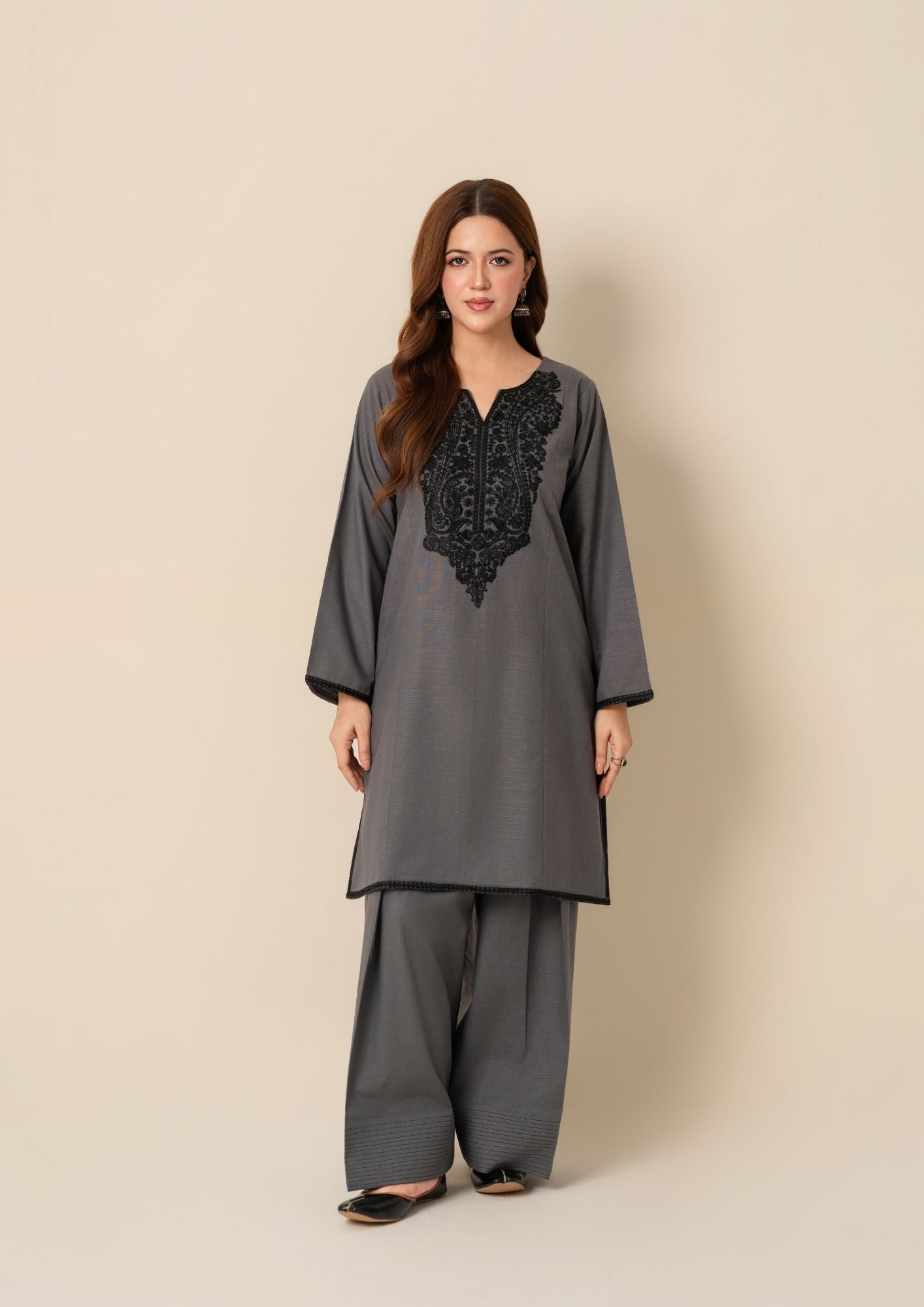 khaddar Kurta Set in Grey