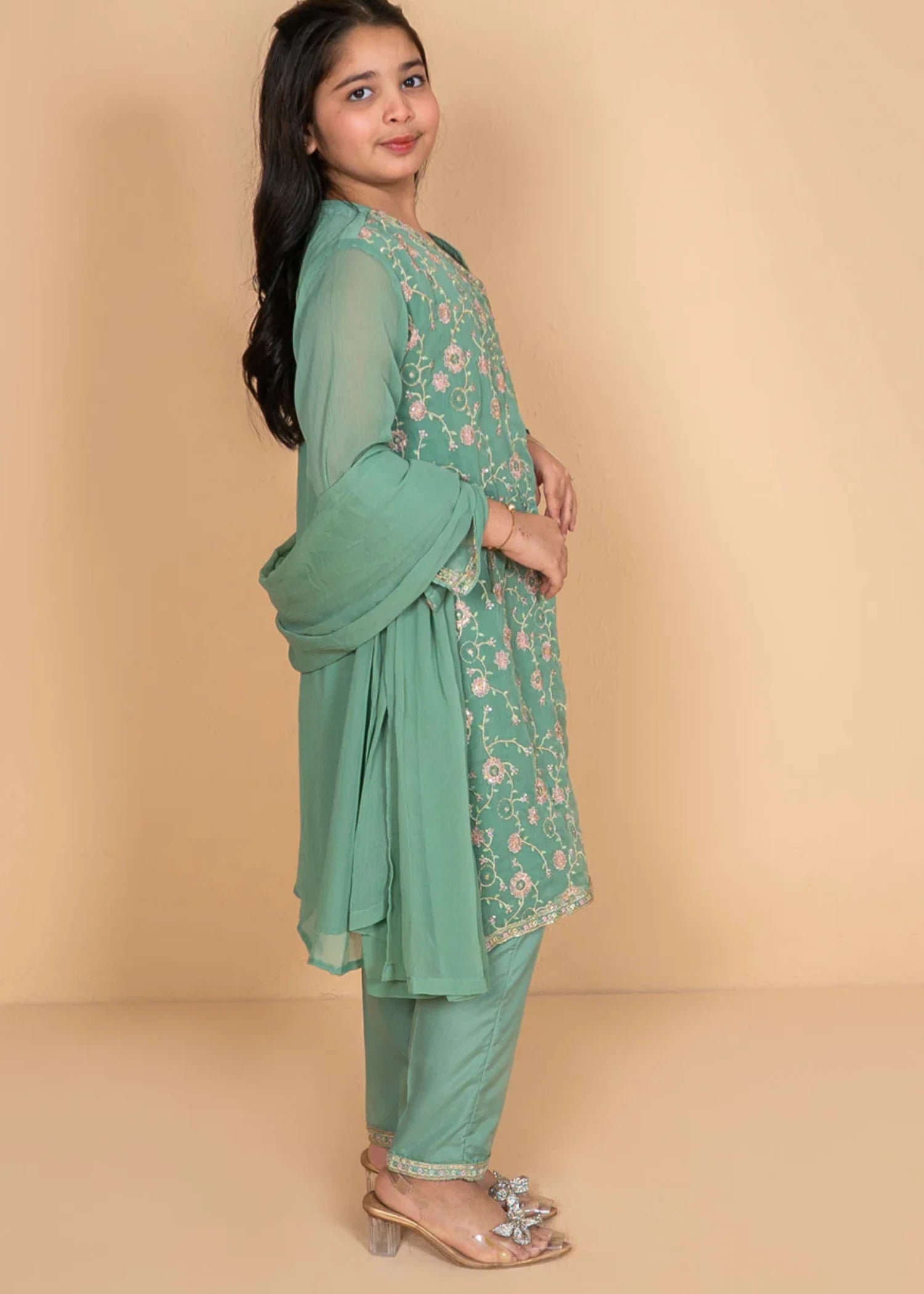 chiffon Angrakha in Sea green