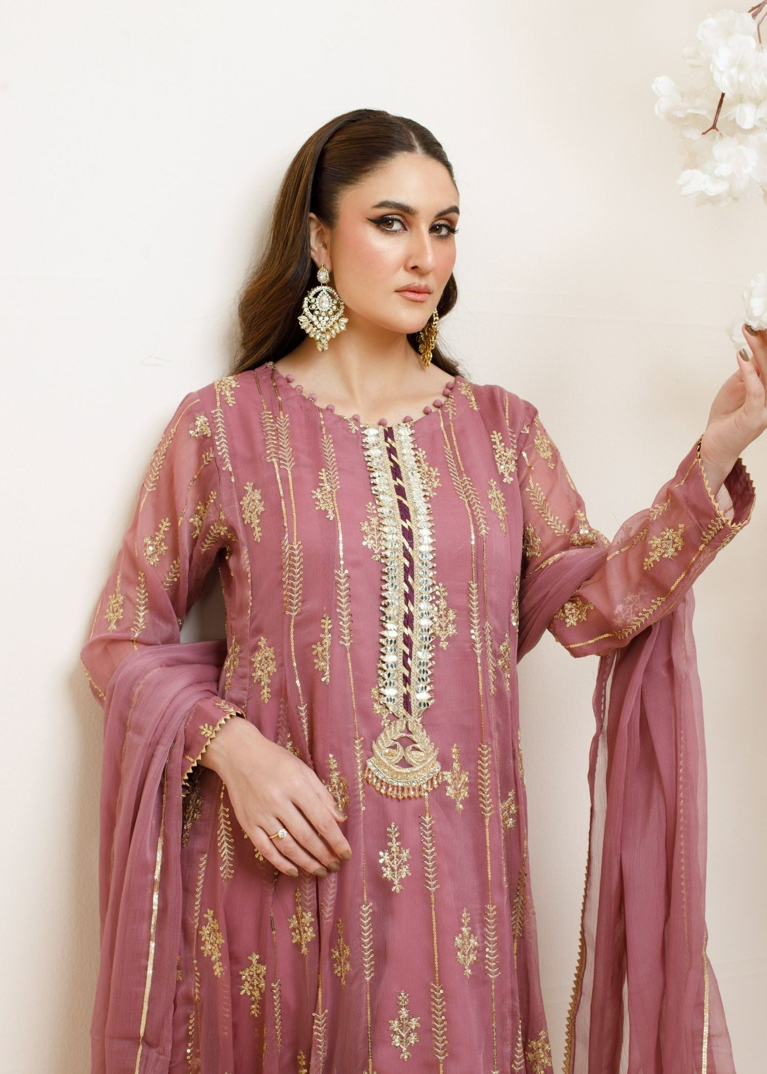 chiffon Anarkali in Mauve
