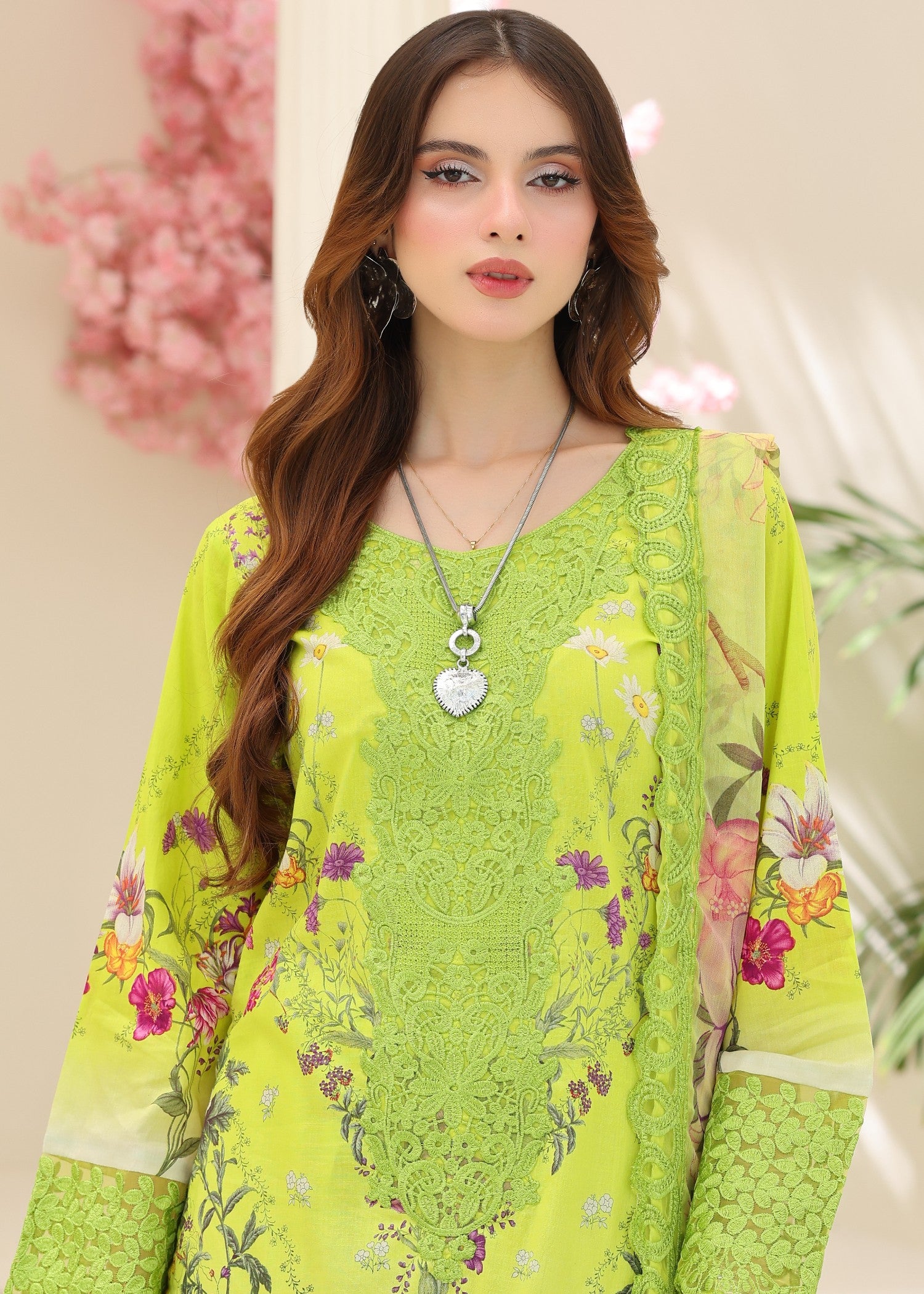 lawn Unstitched in Yellow green