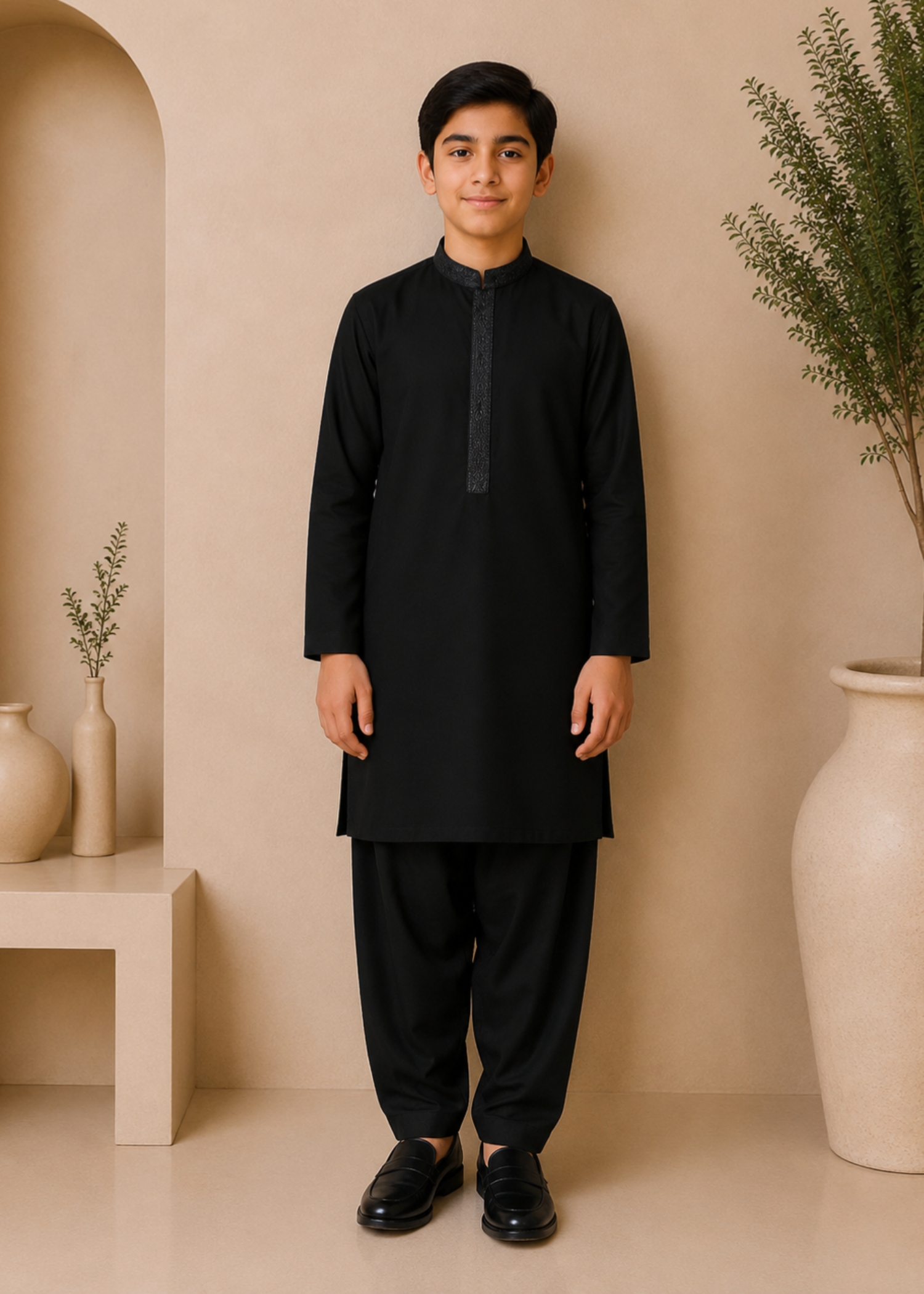 wash & wear Kurta Set in Obsidian