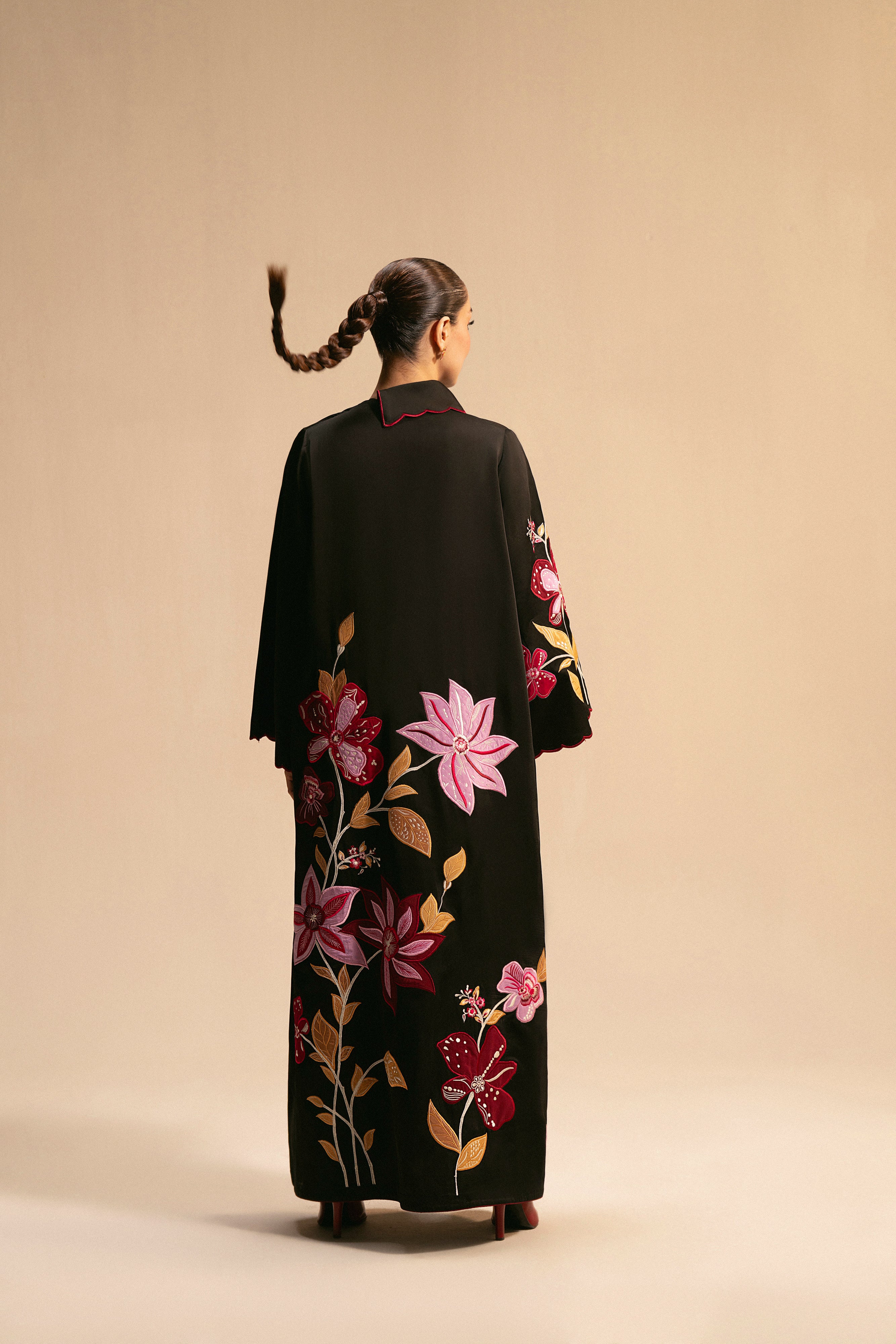lawn cotton Kaftan in Black