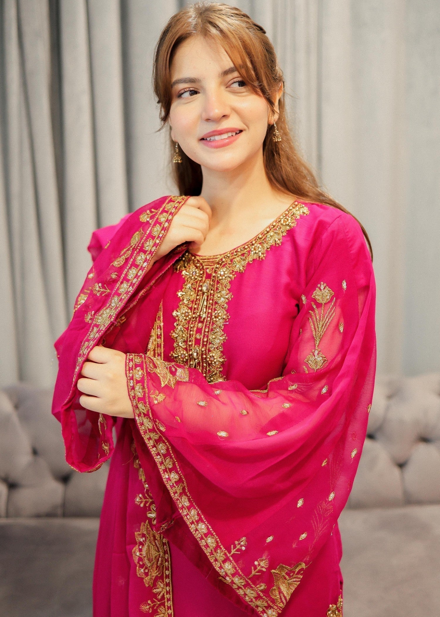 chiffon Kurta Set in Pink