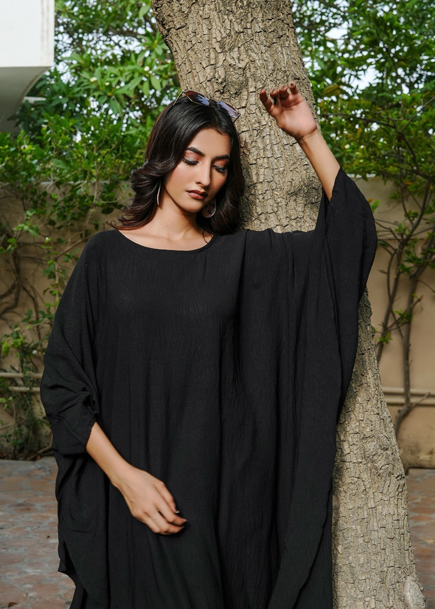 polyester nylon Kaftan in Black