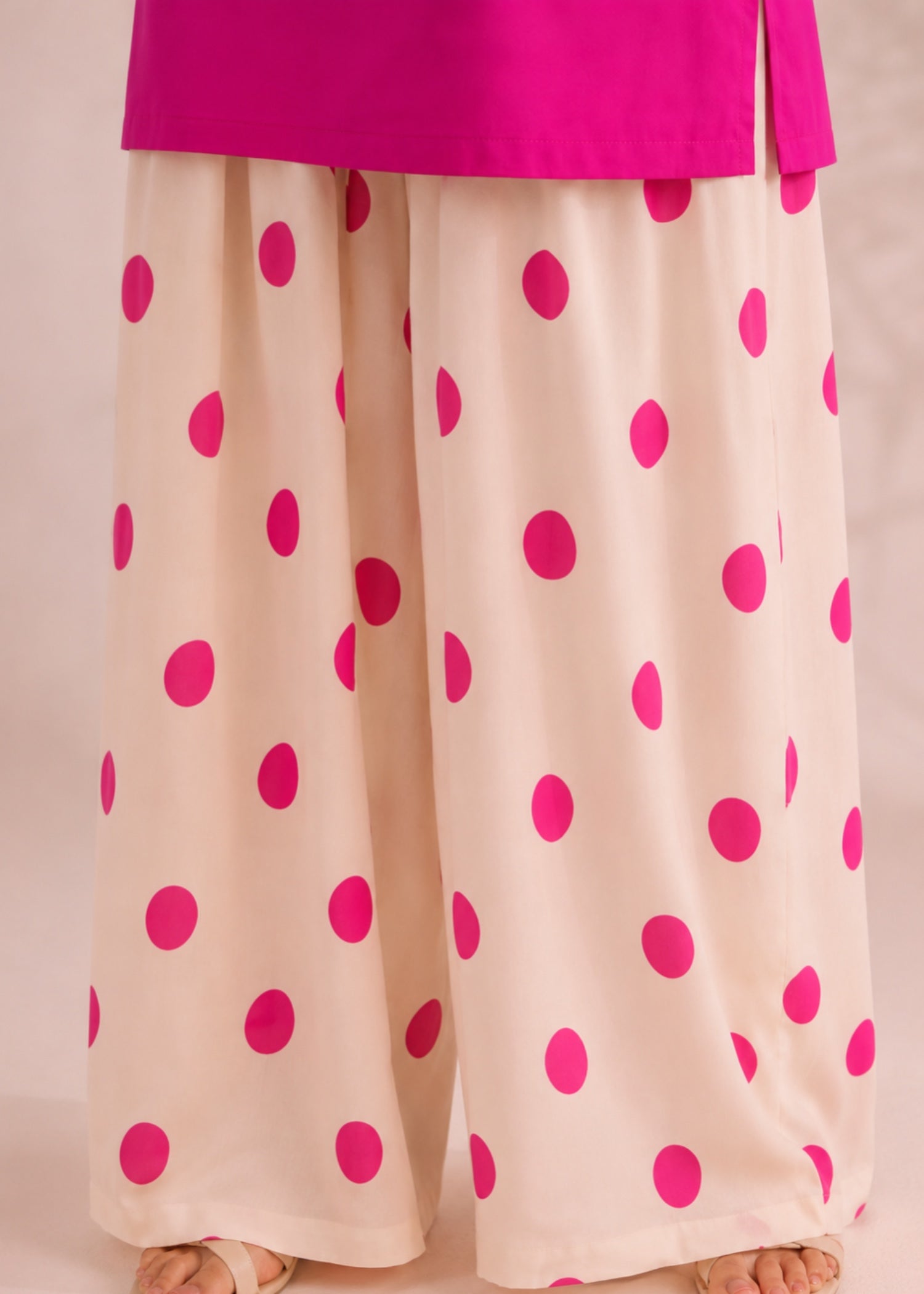 linen Kurta Set in Shocking pink, off-white