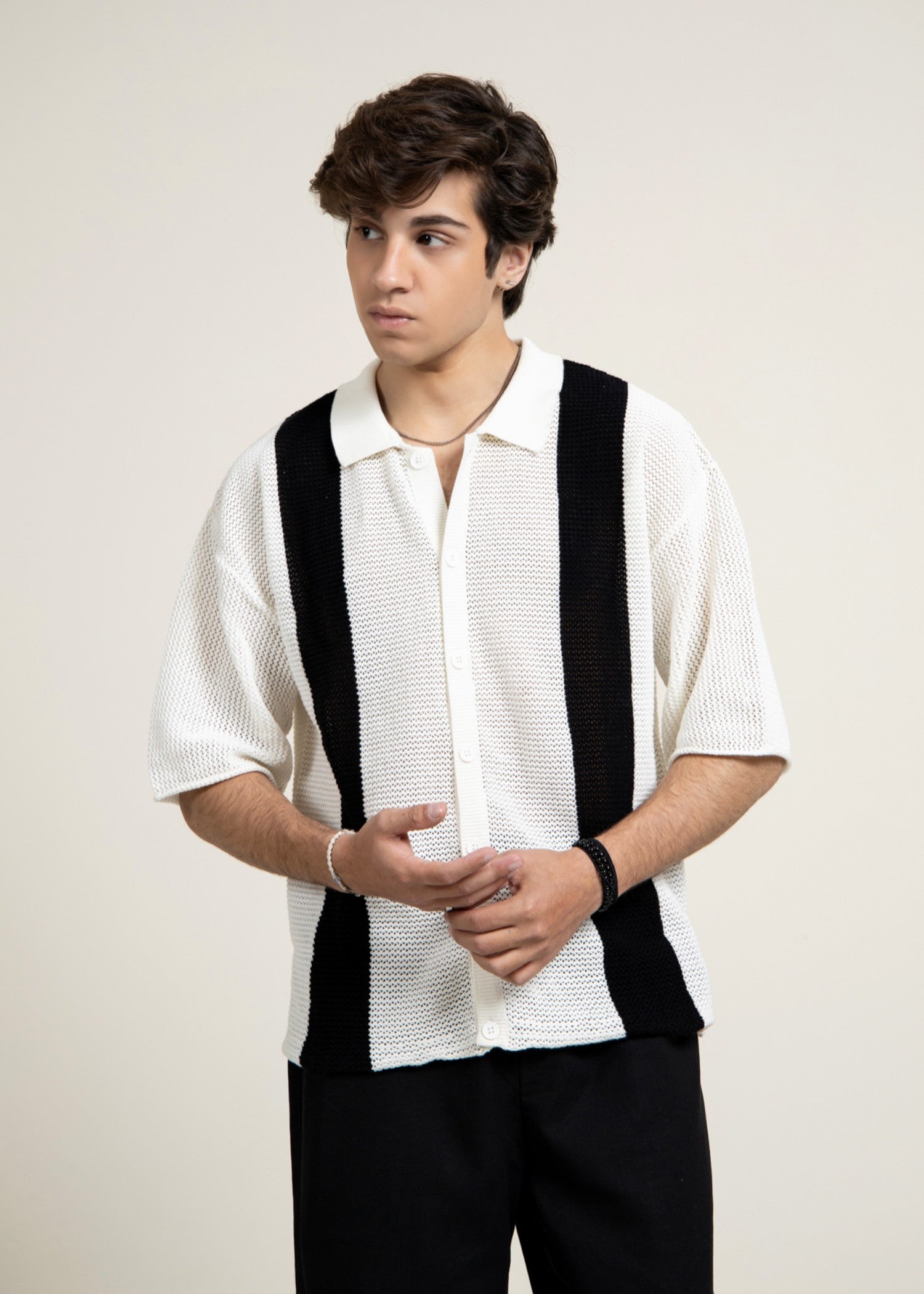 jersey knit Polo Shirt in Black, white