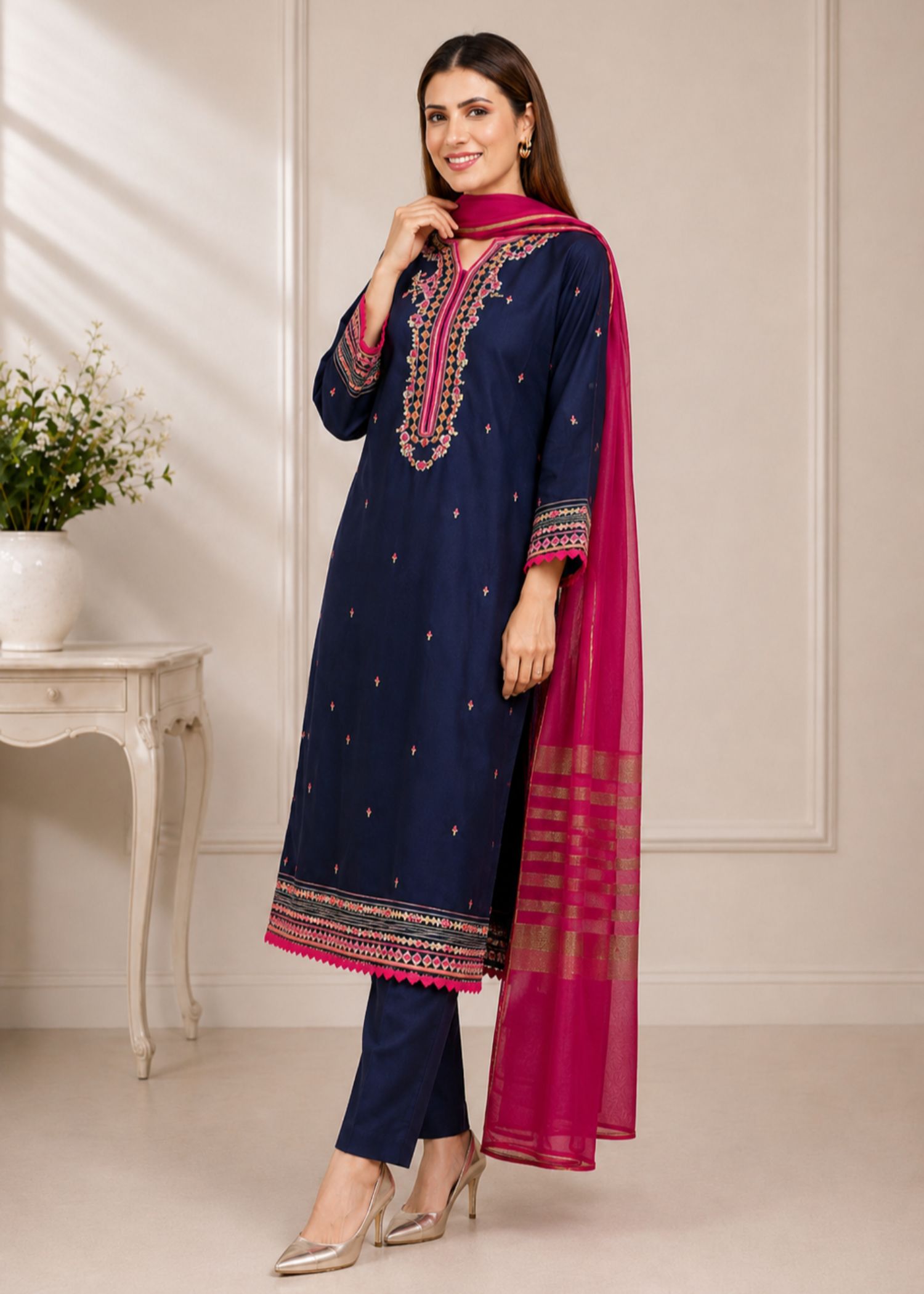 lawn cotton Unstitched in Prussian blue