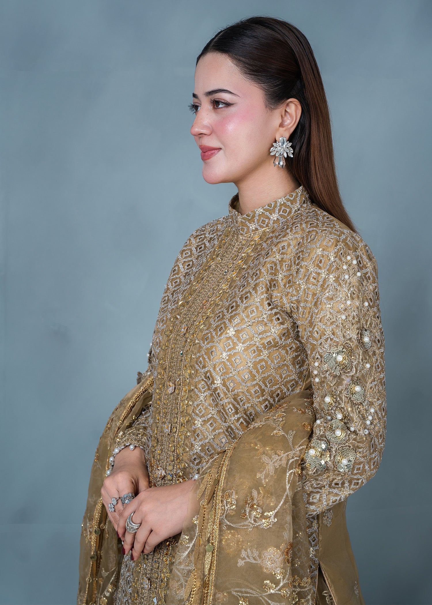 organza Sharara in Tan brown