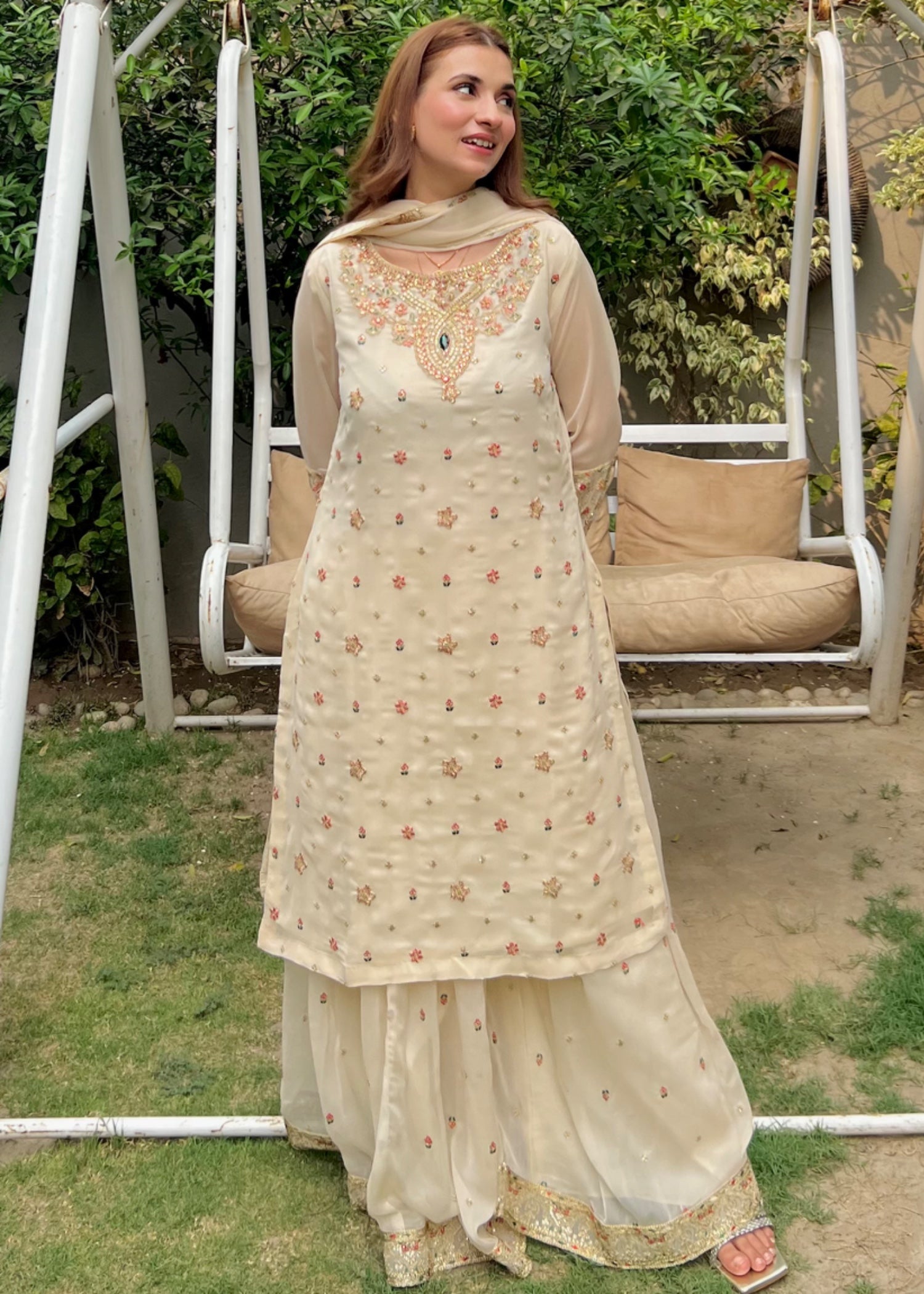 chiffon Sharara in Beige
