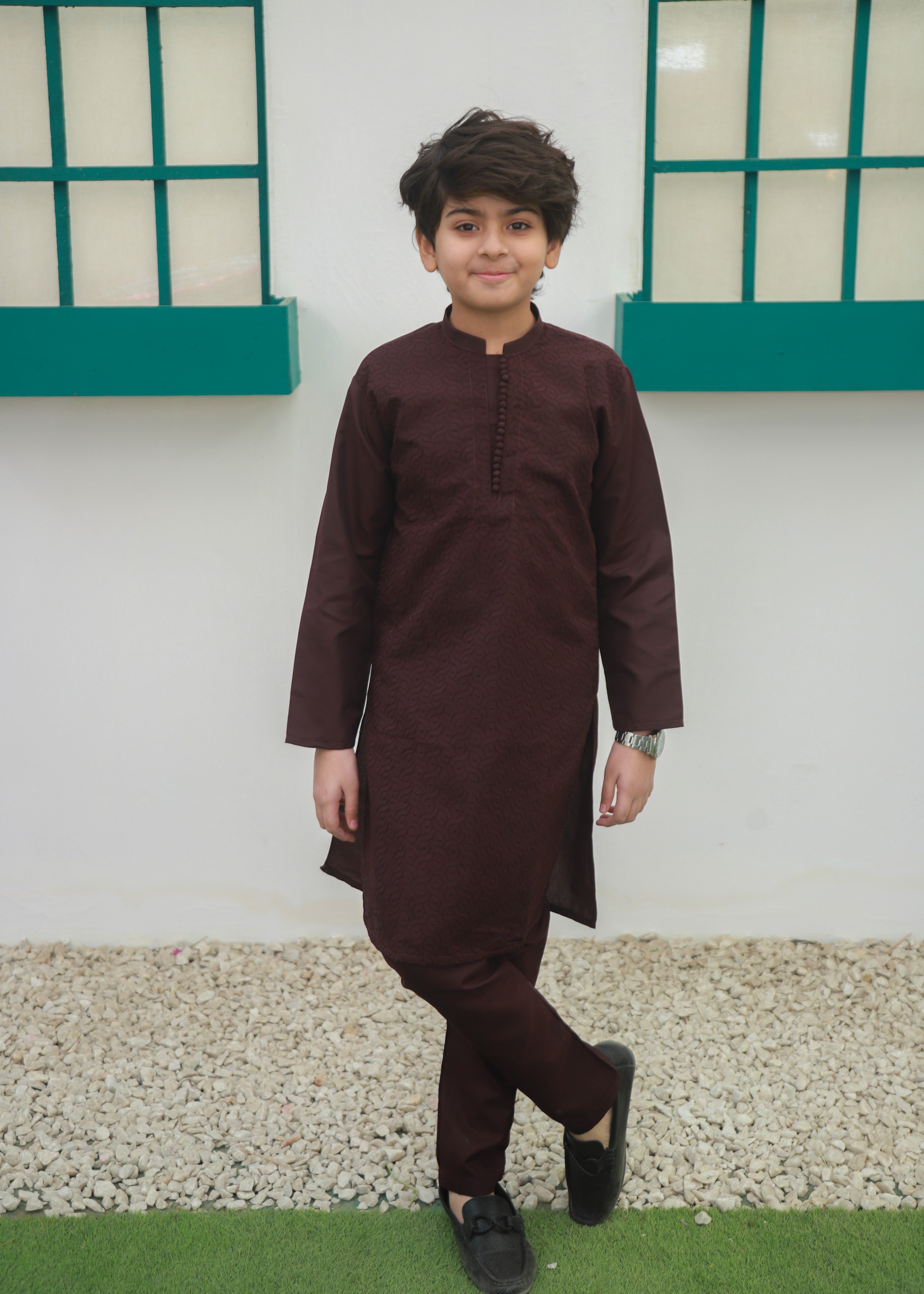 cotton Kurta Set in Burgundy
