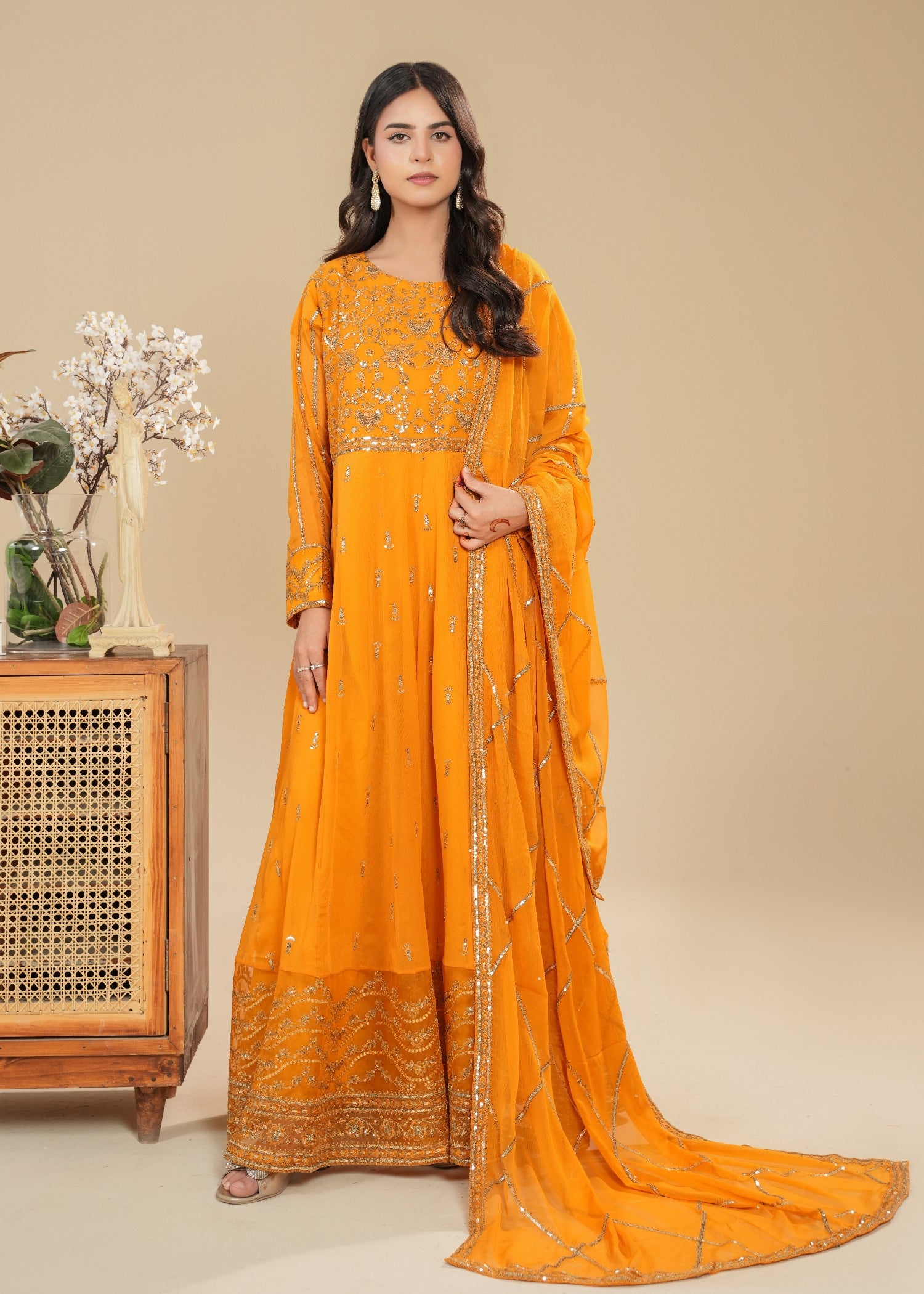 crinkle chiffon Maxi in Orange