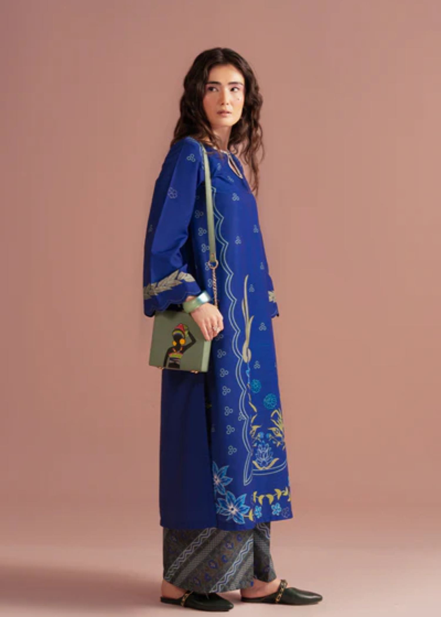 twill khaddar Kurta Set in Blue
