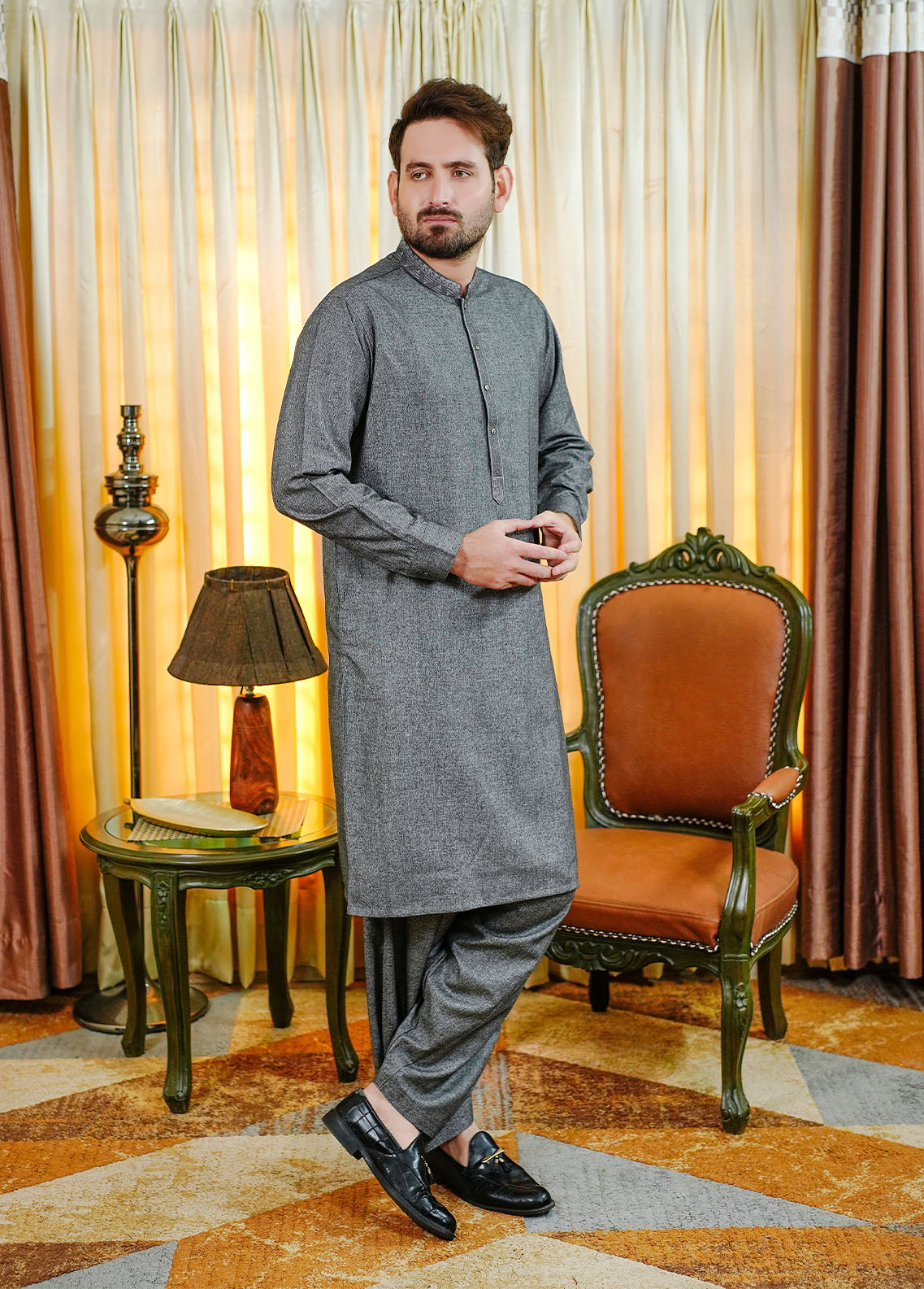 acrylic wool Shalwar Kameez in Grey