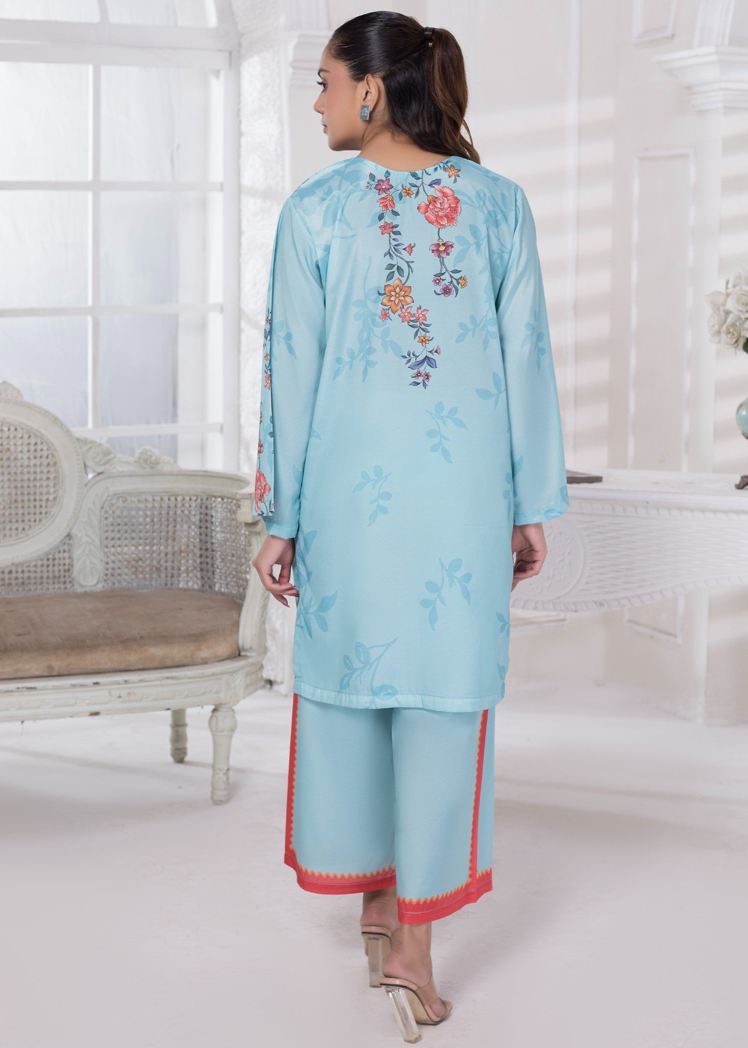 polyester crepe Co Ord Sets in Sky blue