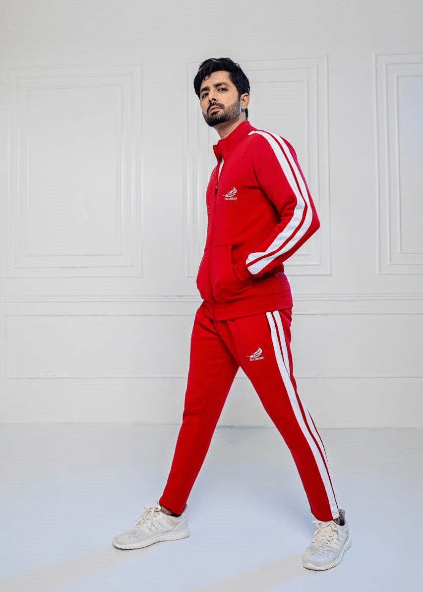 single jersey knit Tracksuit in Red