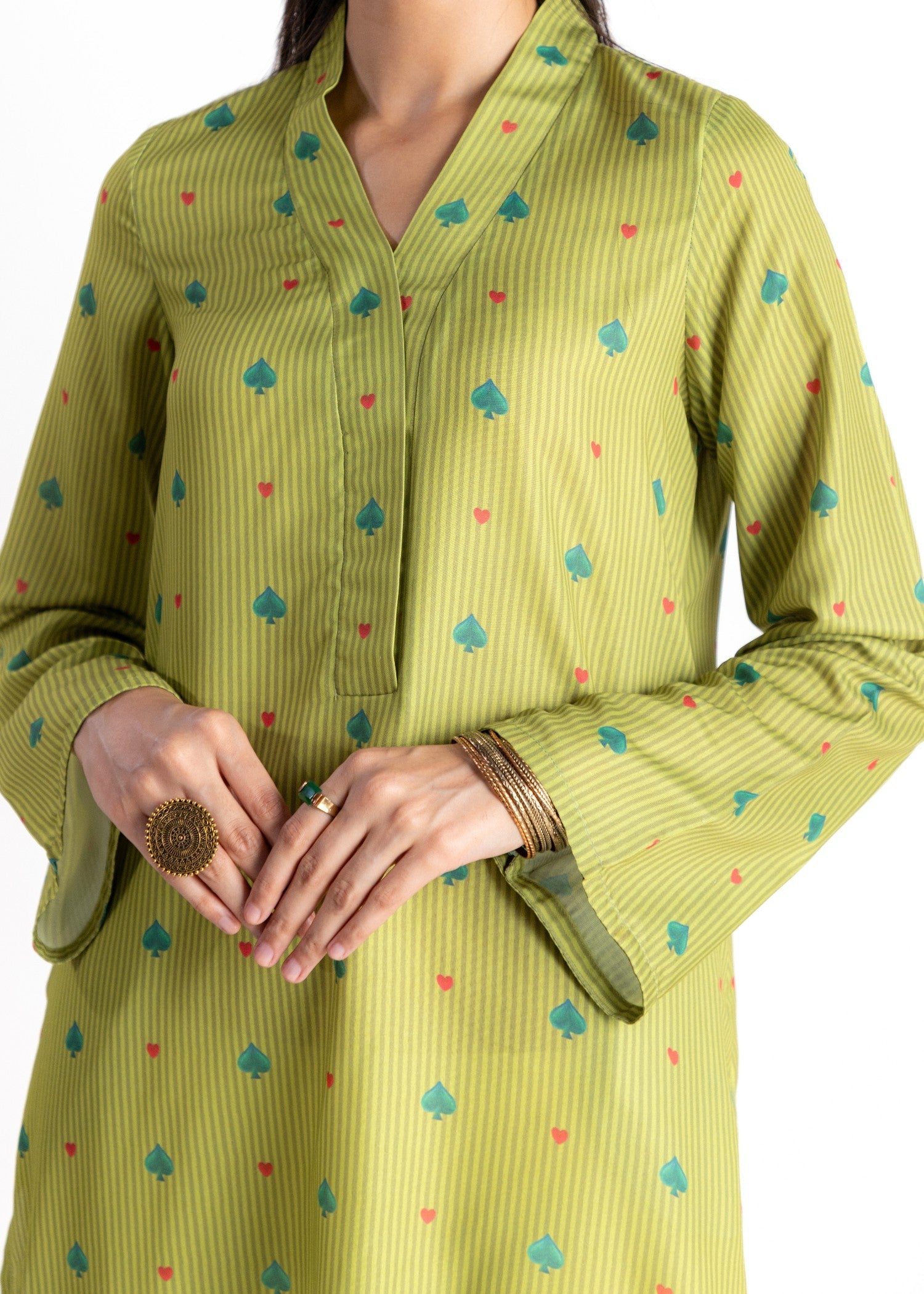 swiss lawn Kurti in Apple green