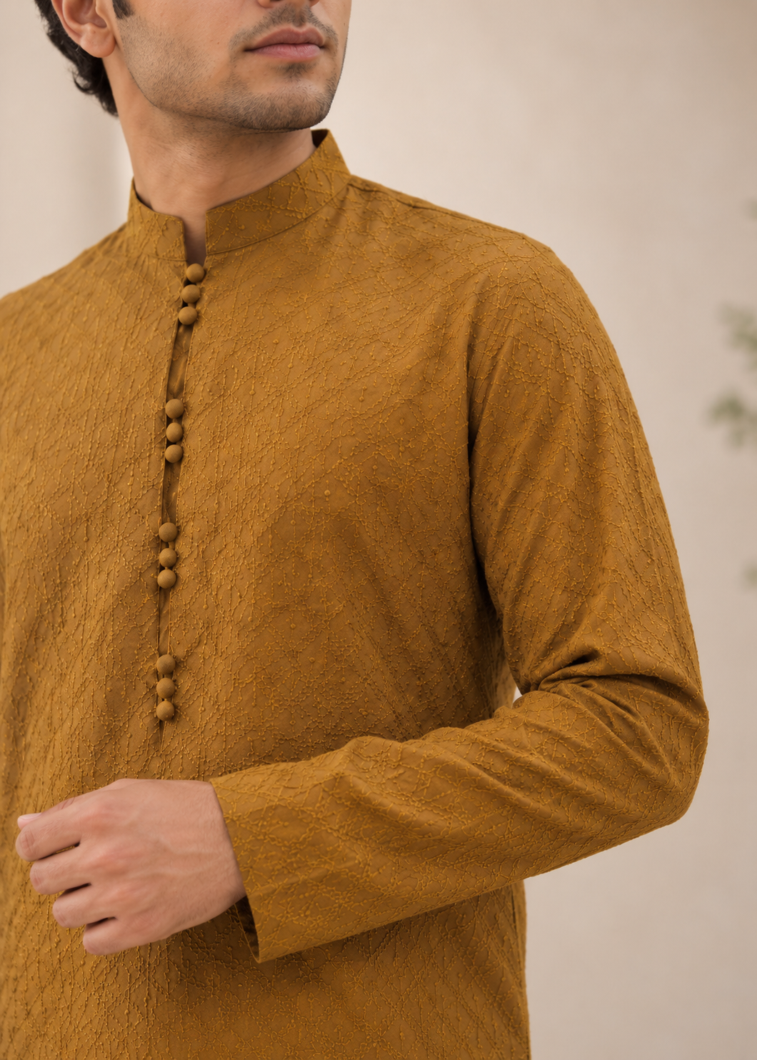 lawn cotton Kurta Set in Golden brown