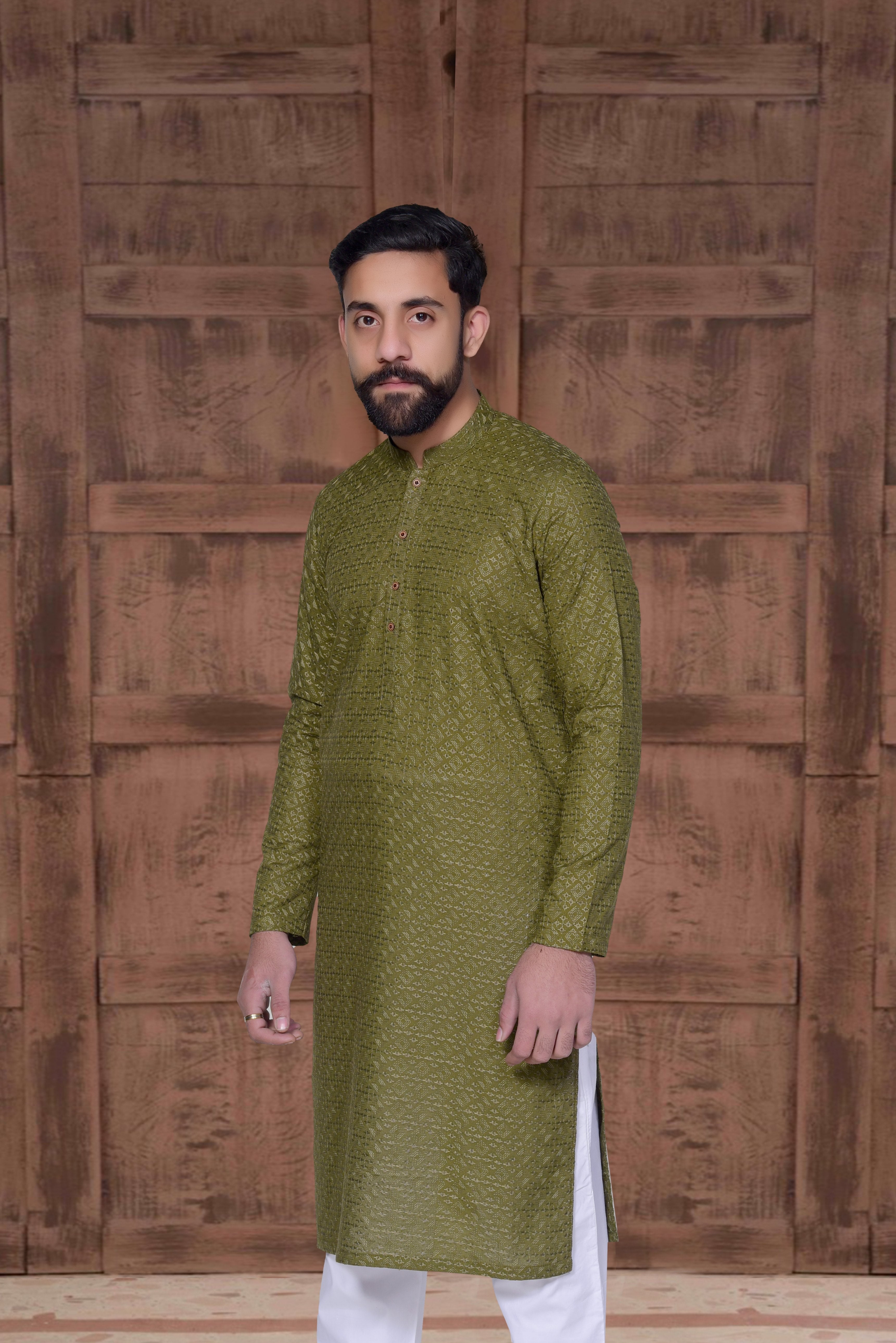 chikankari cotton Kurta in Olive green