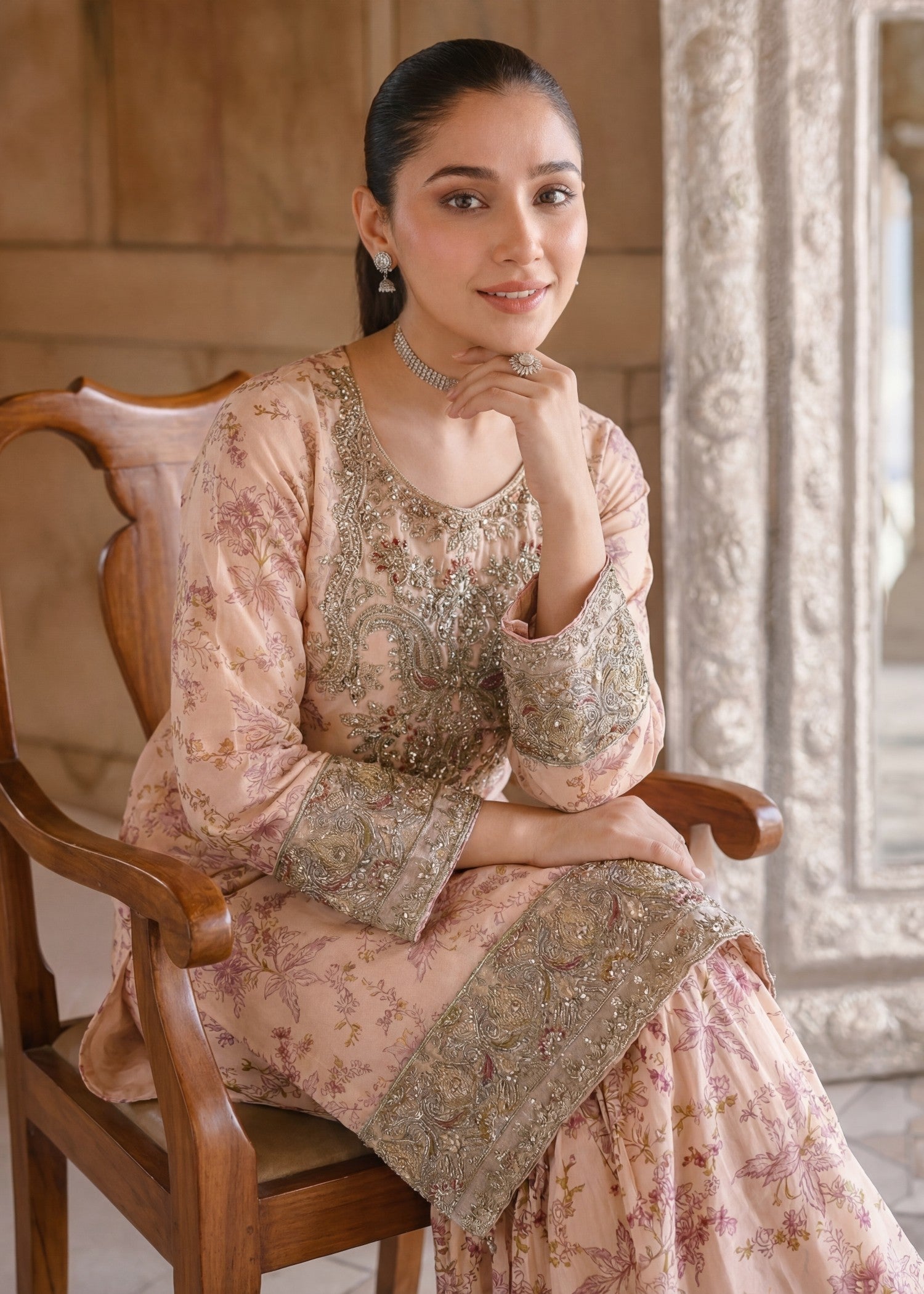 organza Gharara in Peach orange