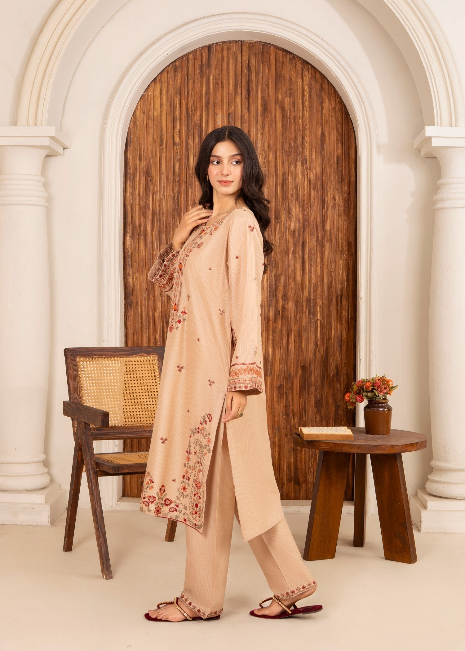 cotton Kurta Set in Tan brown